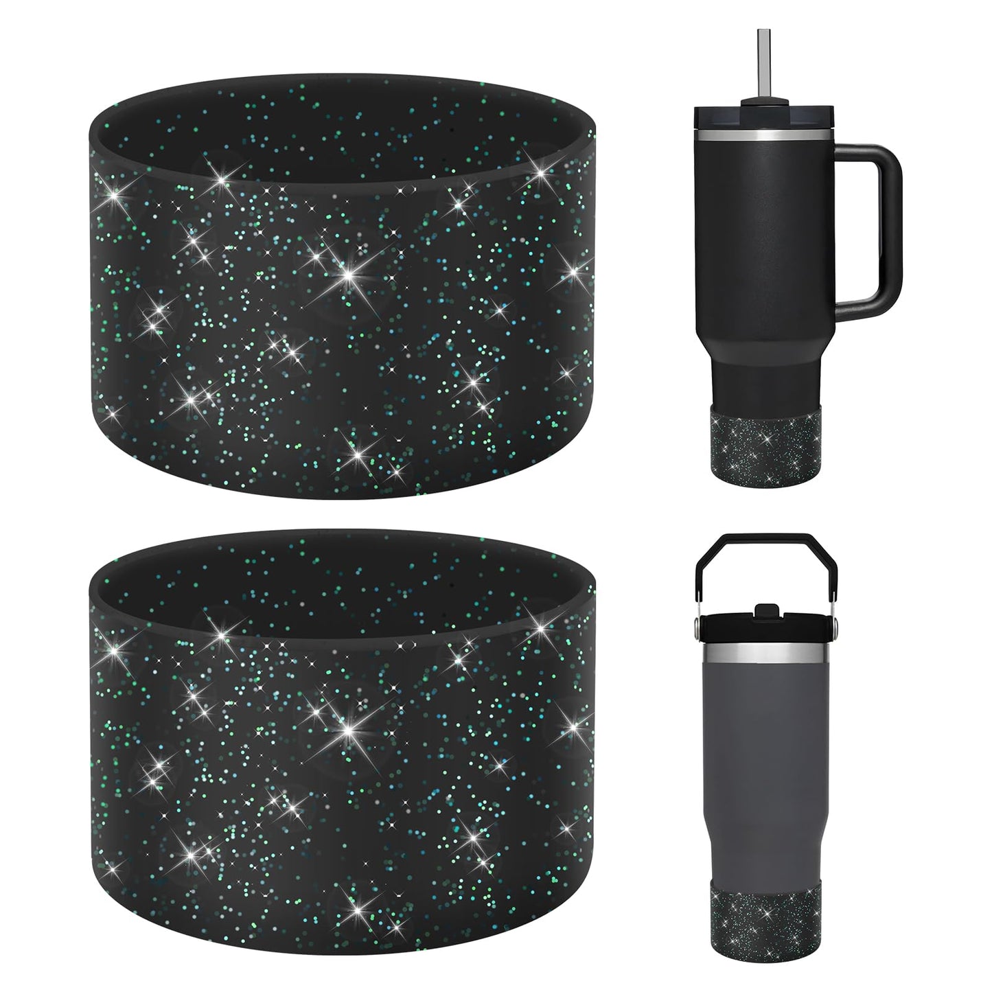 WUQID 2 Pack Bling Silicone Boot Compatible with Stanley Quencher Adventure 40oz & Stanley IceFlow 20oz 30oz, Reduces Dents Protective Silicone Water Bottle Bottom Cover Sleeve