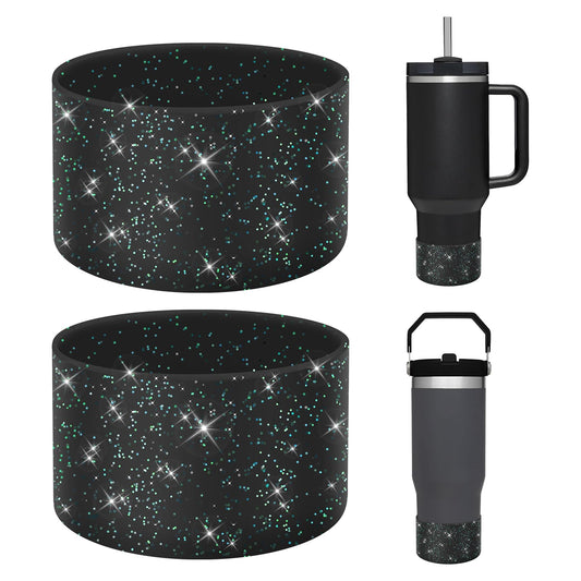 WUQID 2 Pack Bling Silicone Boot Compatible with Stanley Quencher Adventure 40oz & Stanley IceFlow 20oz 30oz, Reduces Dents Protective Silicone Water Bottle Bottom Cover Sleeve