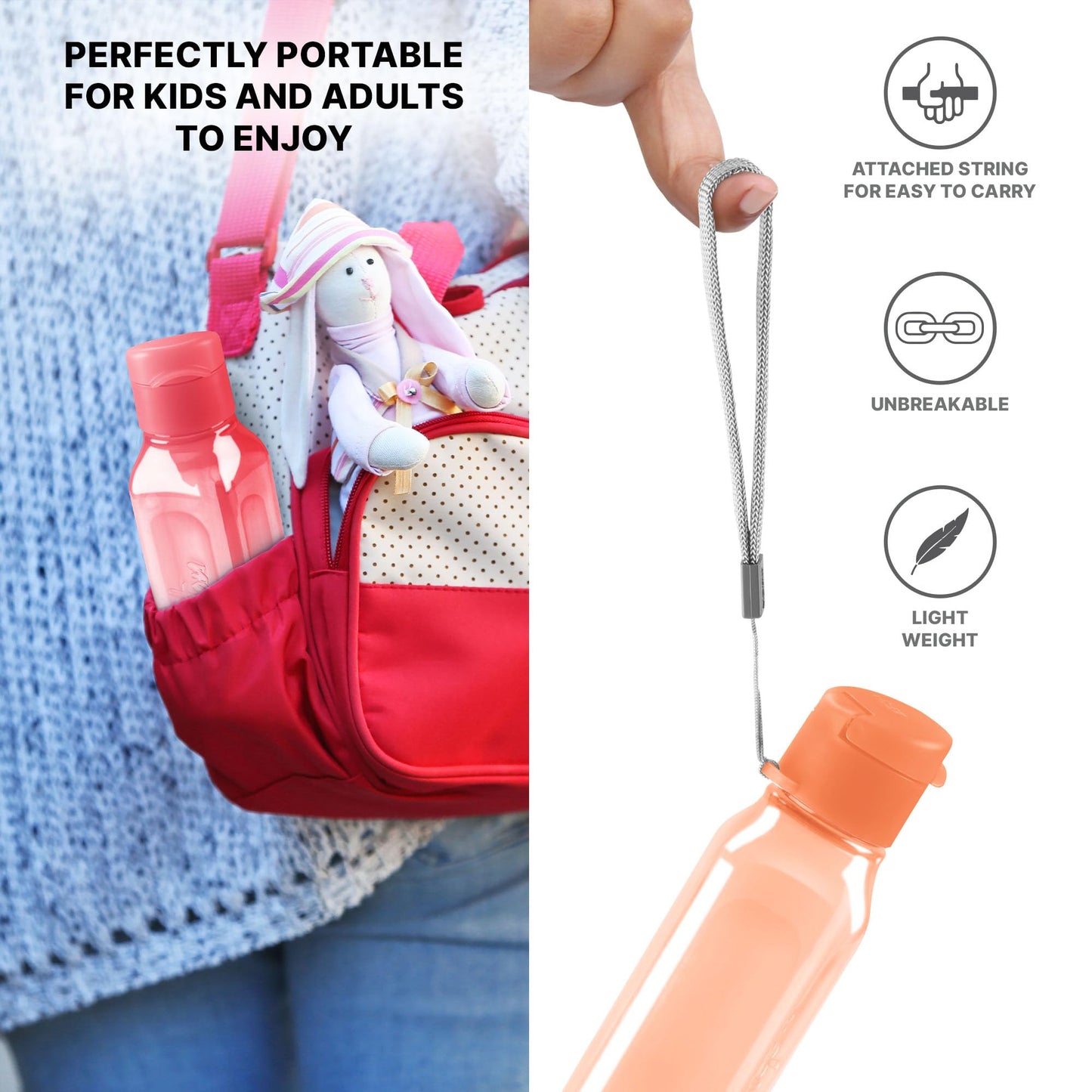 Bulk Set of 16 Multicolor 10oz Water Bottles for Kids and Adults - Leak Proof With Carry Strap - Square Reusable for Juice, Drinks - BPA-Free Dishwasher-Safe