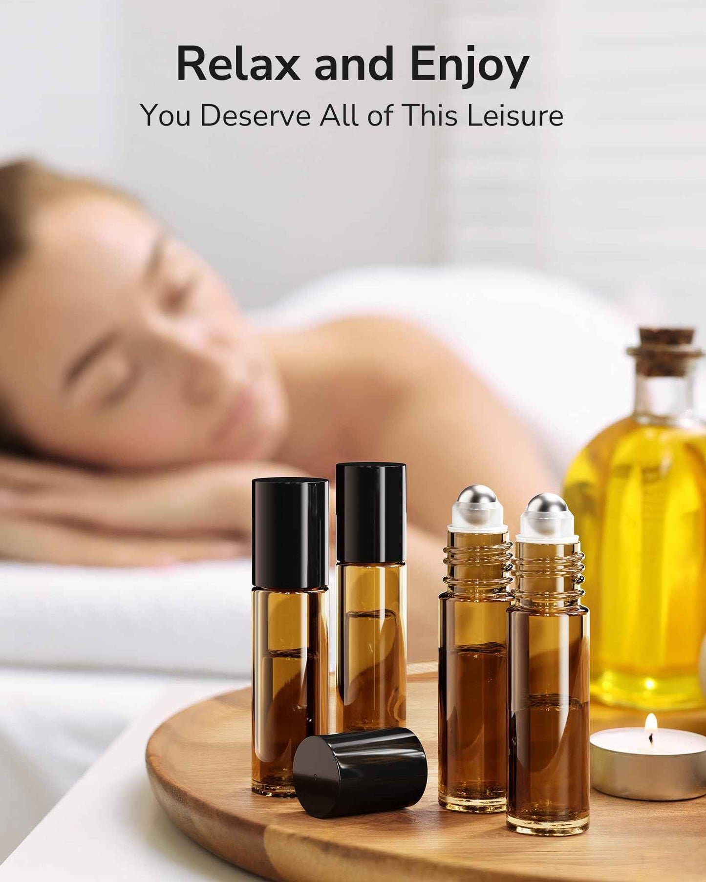 ULG 24-Pack Essential Oil Roller Bottles 10ml, Empty Bottles with Stainless Steel Roller Balls and Waterproof Labels, Amber Roller Balls For Essential Oils