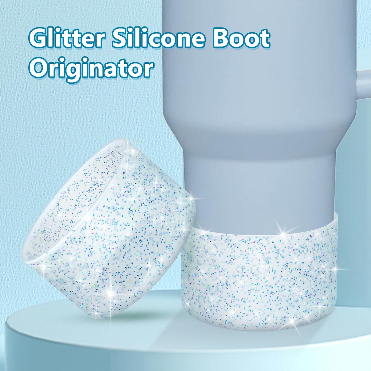 WUQID 2 Pack Bling Silicone Boot Compatible with Stanley Quencher Adventure 40oz & Stanley IceFlow 20oz 30oz, Reduces Dents Protective Silicone Water Bottle Bottom Cover Sleeve