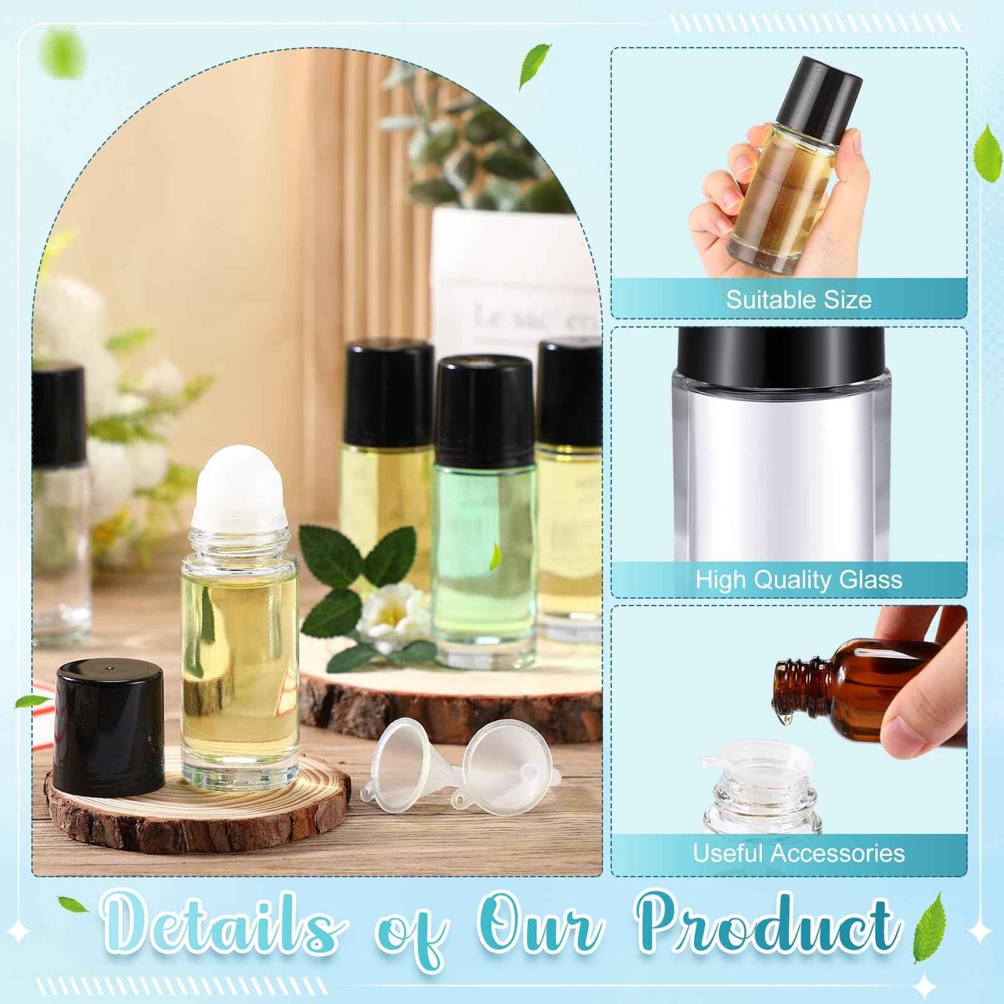 Sumind 24 Pcs 50ml Essential Oil Roller Bottles Glass Deodorant Clear Roller Ball Container Empty Refillable Rollerball Bottle with Stainless Steel Balls, Funnel and Sticker