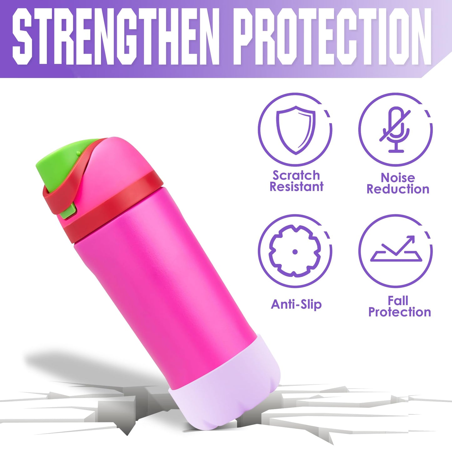 VIKIZUES Silicone Boot Compatible with Owala Water Bottle 24 oz & S'well 25 oz Water Bottle and More 25 oz Stainless Steel Water Bottles, Anti-Slip Bottom Protector Sleeve (Light Purple)