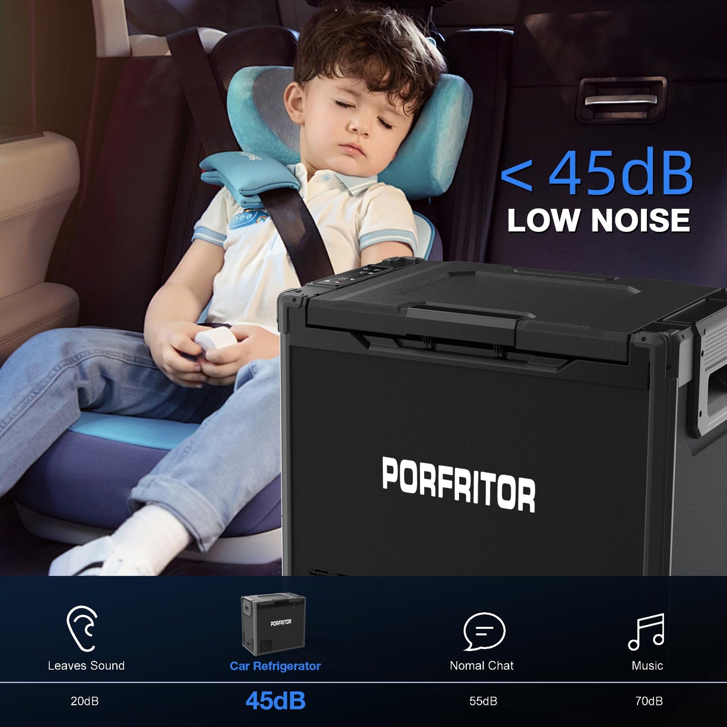 PORFRITOR 12 Volt Refrigerator, 48QT(45L) Electric Cooler, 12V Car Fridge LCD touch Control, 12V Cooler -4℉~68℉, Portable Freezer 12/24V DC 110-240V AC for Camping, Travel, Truck, Home