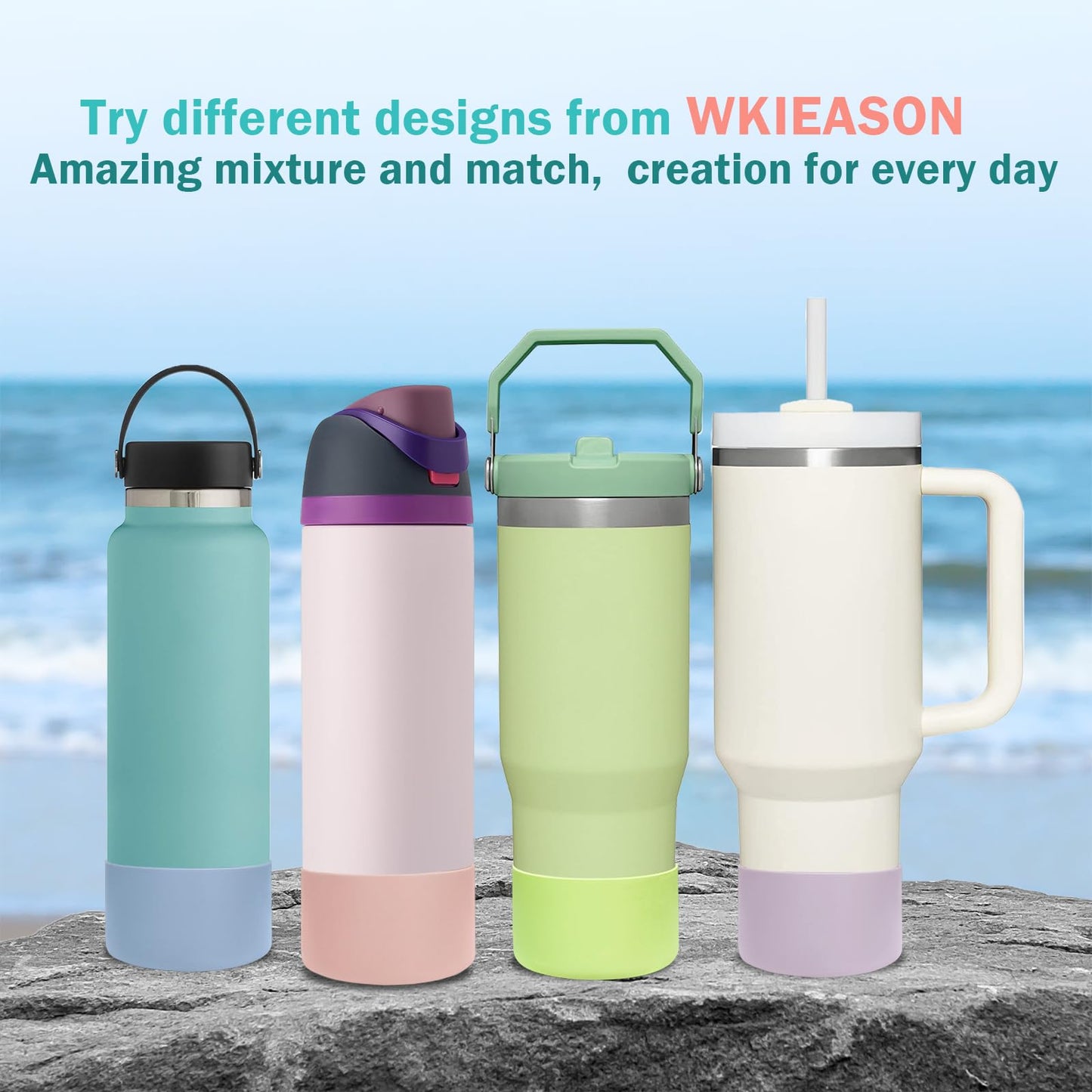 WK IEASON 2 Pcs Tumbler Bottom Protector Boot for Stanley Quencher Adventure 40oz & Stanley IceFlow 20oz 30oz and Compatible with Hydro Flask Water Bottle 12oz 21oz 24oz (Citron/orchid)
