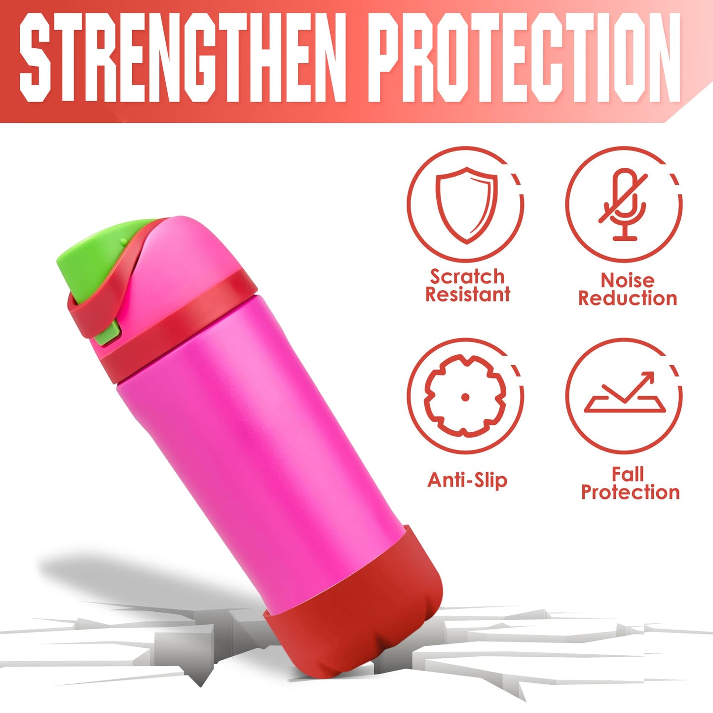 VIKIZUES Silicone Boot Compatible with Owala Water Bottle 24 oz & S'well 25 oz Water Bottle and More 25 oz Stainless Steel Water Bottles, Anti-Slip Bottom Protector Sleeve (Red)