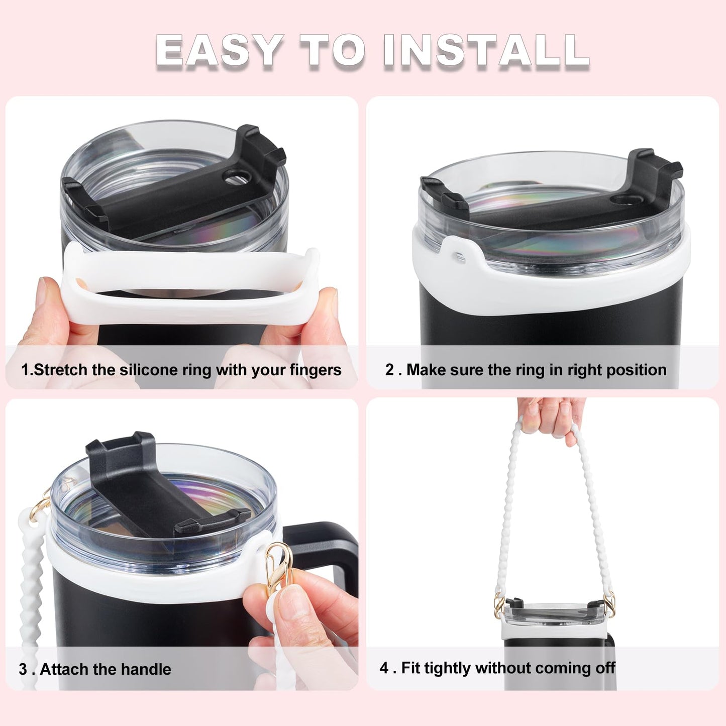 Water Bottle Handle for Stanley Cup 40/30/20 OZ, Holder for Owala/Hydroflask/Simple Modern/Yeti Tumbler, Handle with Strap Fits Most 8-40oz Bottles, Sling for Stanley Cup Accessories