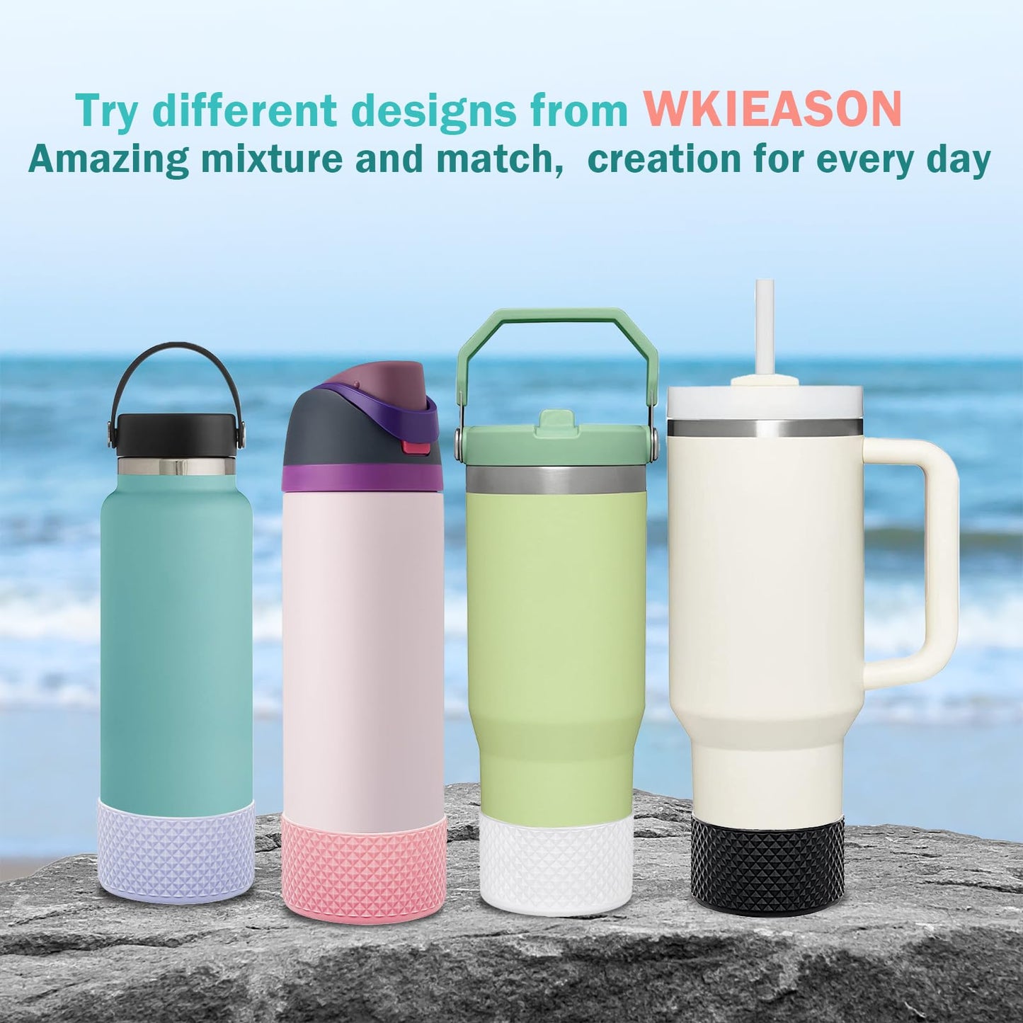 2 Pcs Tumbler Bottom Protector Boot for Stanley Quencher Adventure 40oz & Stanley IceFlow 20oz 30oz and Compatible with Hydro Flask Water Bottle 12oz 21oz 24oz Stealth Landing (Diomond Pink/Fog)