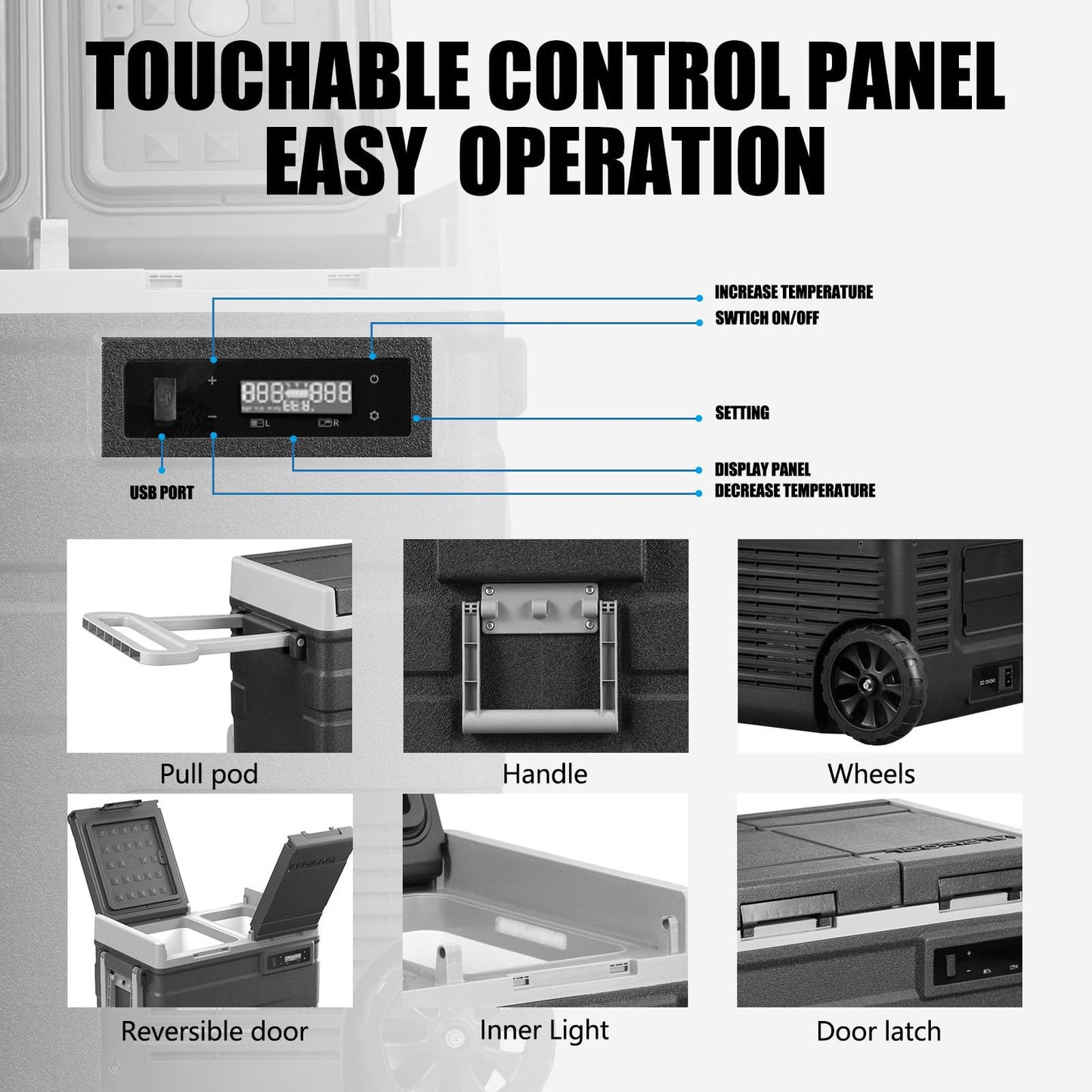 Alpicool UD65 Portable Wheeled Car Freezer with Dual Compartments,12 Volt Car Refrigerator, 60 Quart Fast Cooling Fridge, with 12/24V DC and 100-240V AC for Outdoor, Camping, RV, Truck