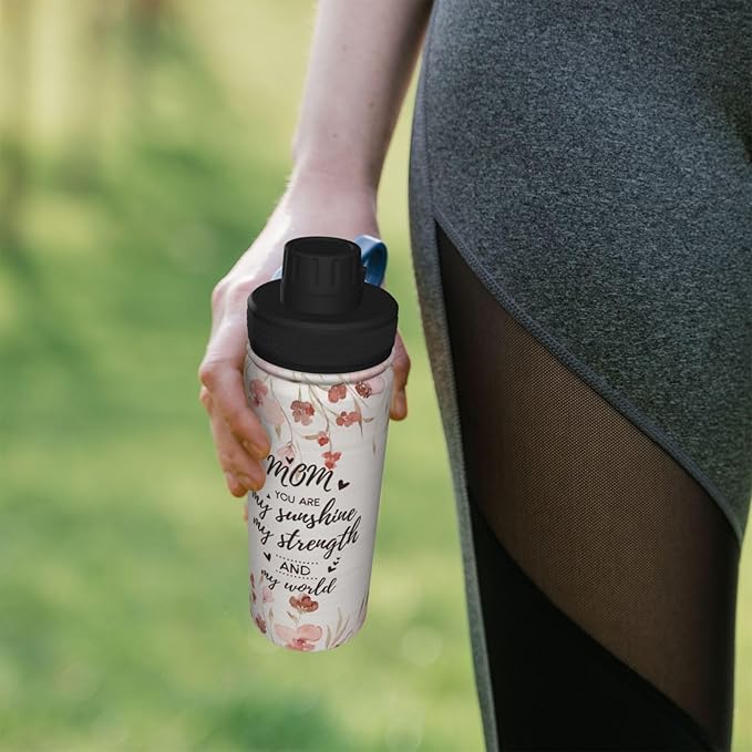 Cerburny Water Bottle Mom Mother 18 oz Stainless Steel Insulated Bottles With Lid Leak Proof Gym Sports Water Jug For Women