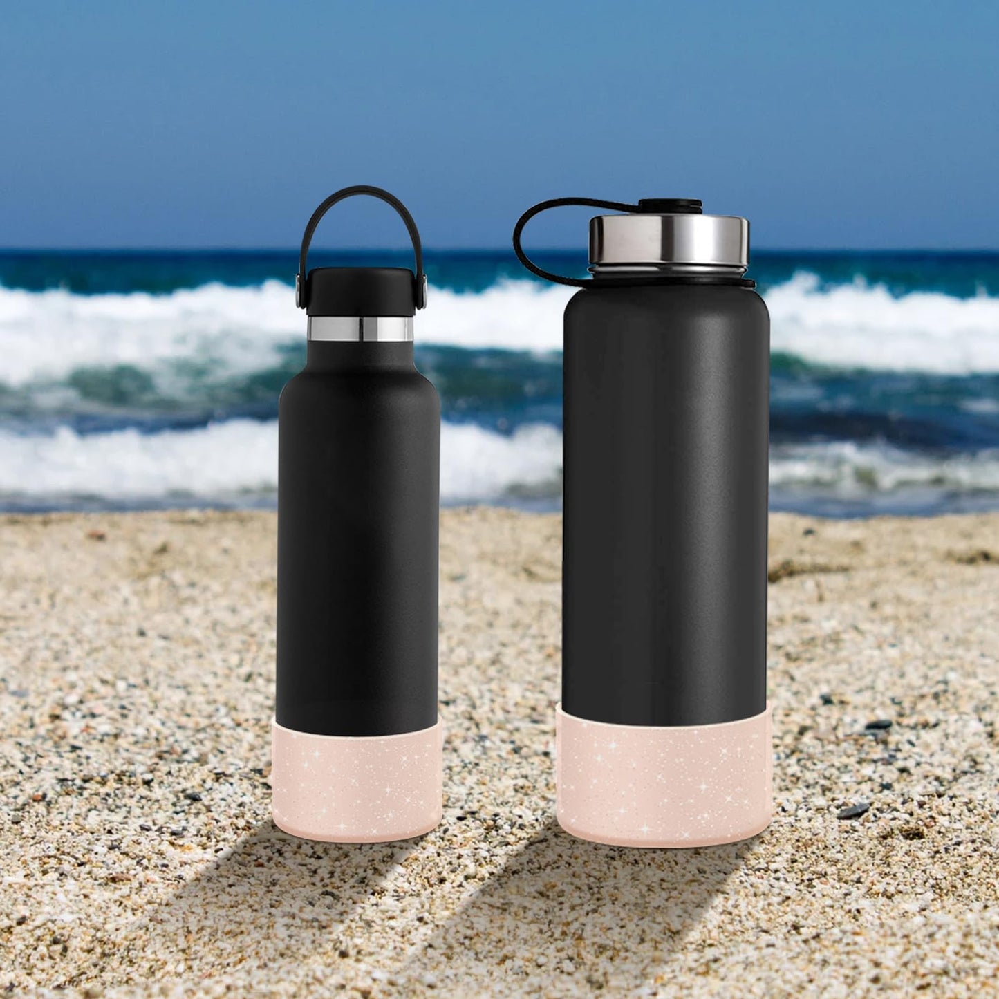 WUQID Protective Bling Silicone Boot Sleeve, Compatible with Stanley Tumbler 20-40oz & Hydro Flask Bottle 12oz-24oz, Glitter Reduces Dents Sleeve Cover for More Bottles/Tumblers Bottom of 2.83-2.95in