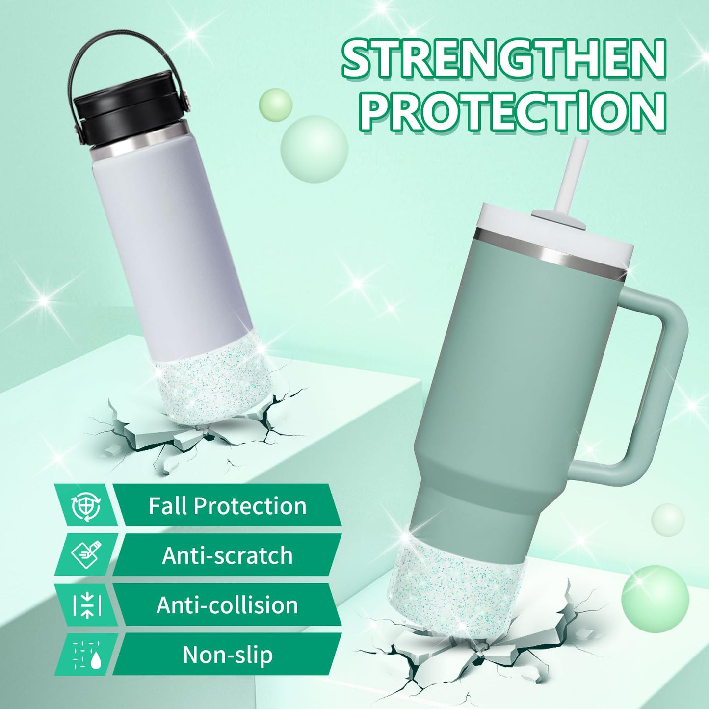 WUQID Protective Bling Silicone Boot Sleeve, Compatible with Stanley Tumbler 20-40oz & Hydro Flask Bottle 12oz-24oz, Glitter Reduces Dents Sleeve Cover for More Bottles/Tumblers Bottom of 2.83-2.95in