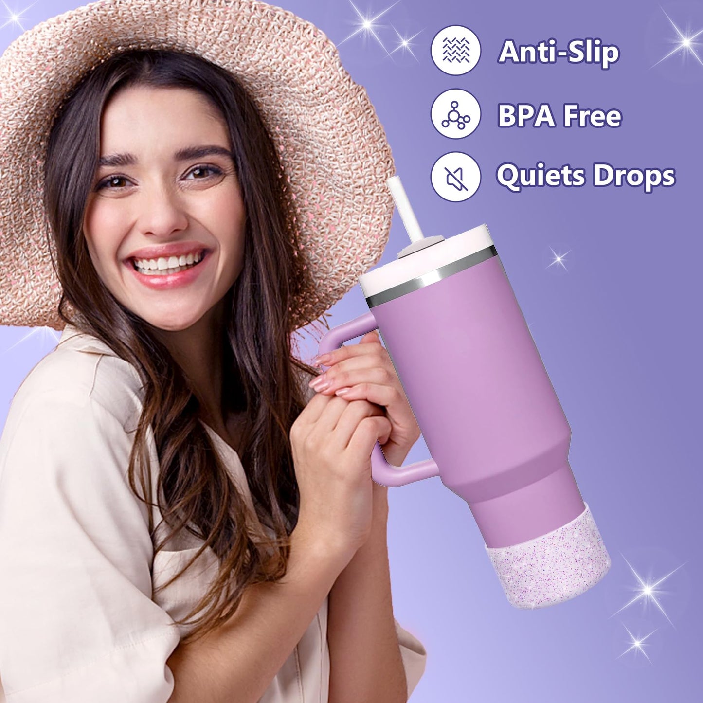 WUQID Protective Bling Silicone Boot Sleeve, Compatible with Stanley Tumbler 20-40oz & Hydro Flask Bottle 12oz-24oz, Glitter Reduces Dents Sleeve Cover for More Bottles/Tumblers Bottom of 2.83-2.95in