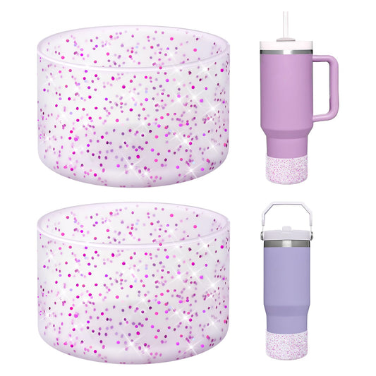 WUQID 2 Pack Bling Silicone Boot for Stanley Quencher Adventure 40oz & Stanley IceFlow 20oz 30oz, Reduces Dents Protective Silicone Water Bottle Bottom Cover Sleeve Compatible with Stanley Tumbler