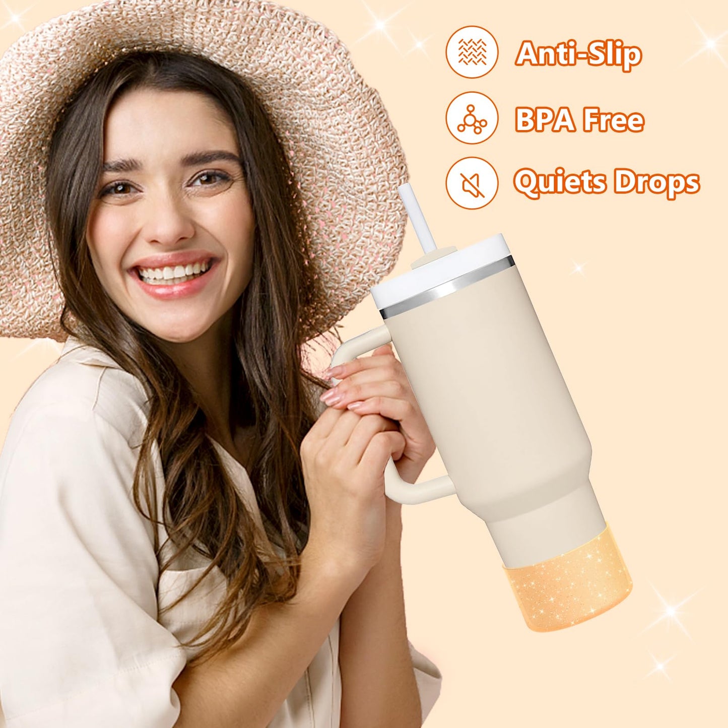 WUQID Protective Bling Silicone Boot Sleeve, Compatible with Stanley Tumbler 20-40oz & Hydro Flask Bottle 12oz-24oz, Glitter Reduces Dents Sleeve Cover for More Bottles/Tumblers Bottom of 2.83-2.95in