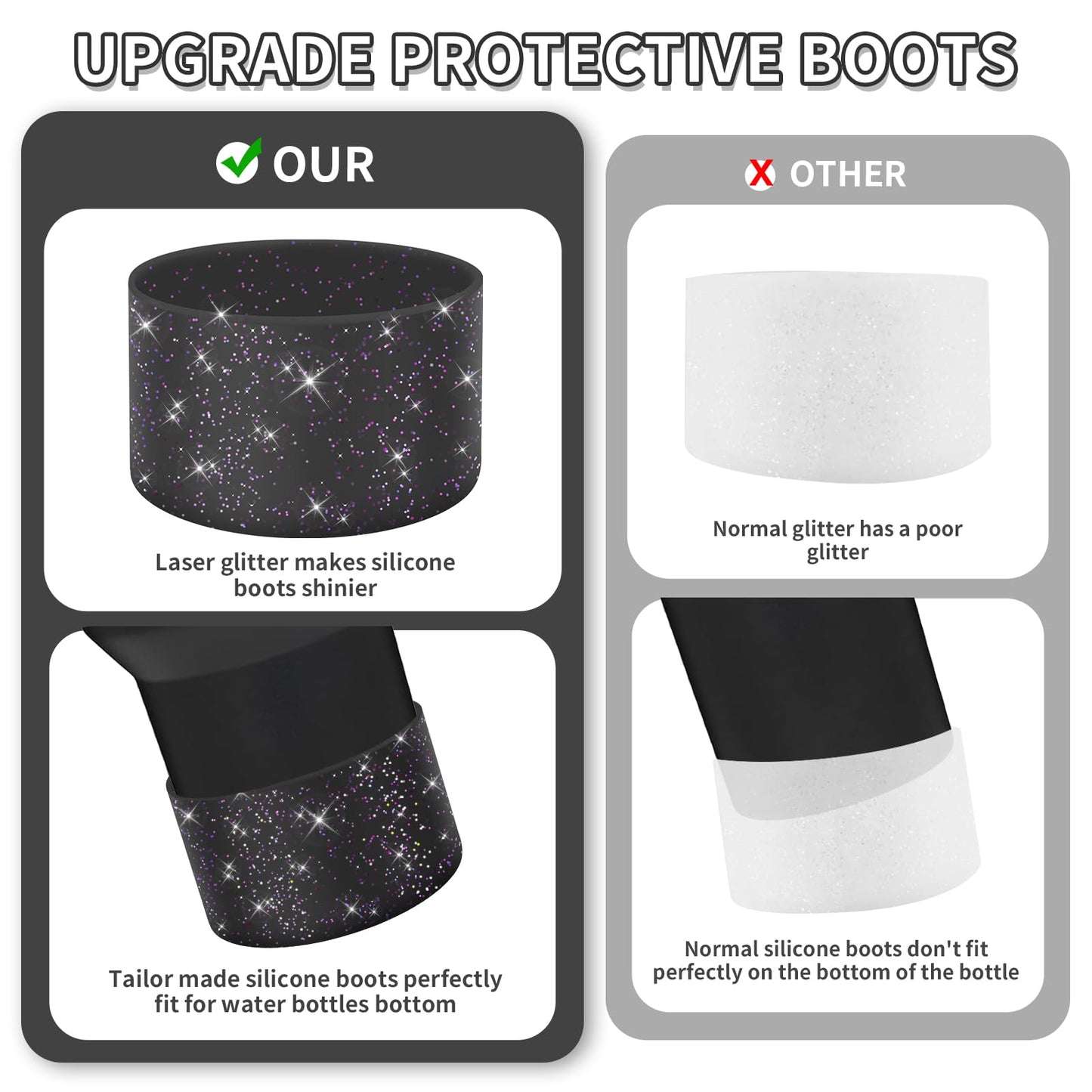 WUQID 2 Pack Bling Silicone Boot Compatible with Stanley Quencher Adventure 40oz & Stanley IceFlow 20oz 30oz, Reduces Dents Protective Silicone Water Bottle Bottom Cover Sleeve