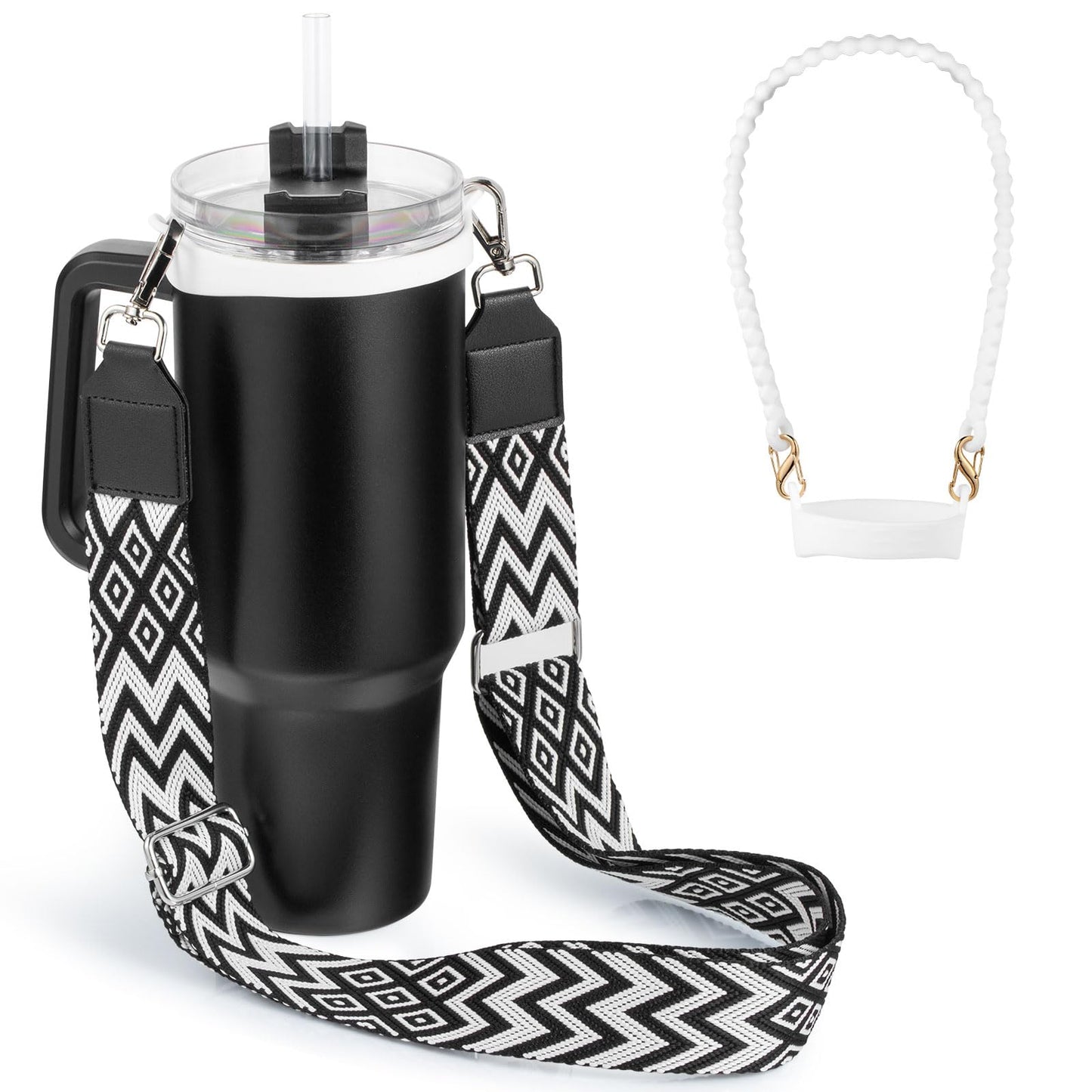 Water Bottle Handle for Stanley Cup 40/30/20 OZ, Holder for Owala/Hydroflask/Simple Modern/Yeti Tumbler, Handle with Strap Fits Most 8-40oz Bottles, Sling for Stanley Cup Accessories