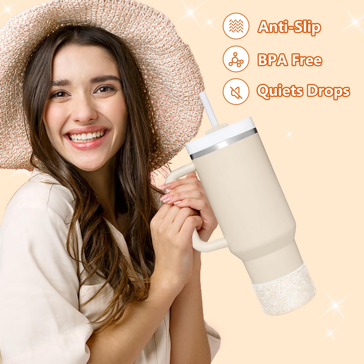 WUQID 2 Pack Bling Silicone Boot Compatible with Stanley Quencher Adventure 40oz & Stanley IceFlow 20oz 30oz, Reduces Dents Protective Silicone Water Bottle Bottom Cover Sleeve