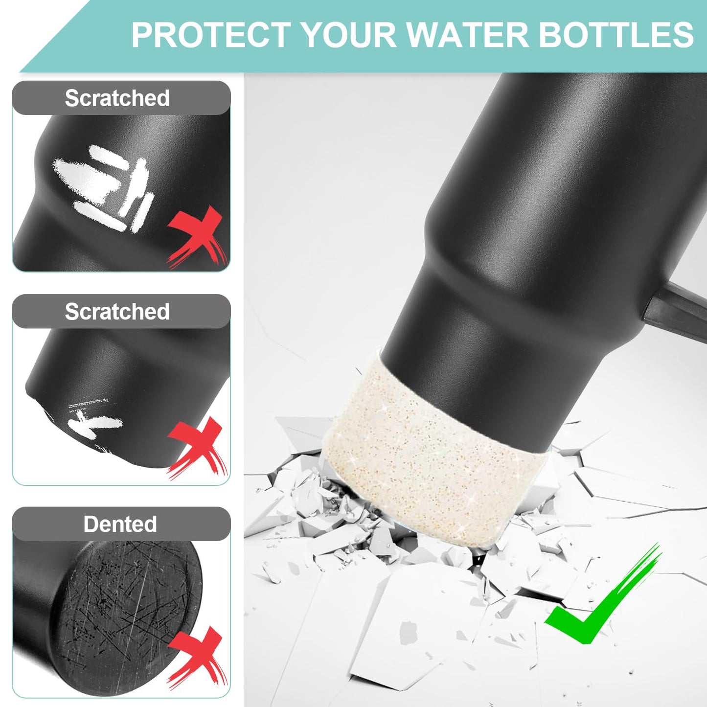 4Pcs Gold Glitter Silicone Boot for Stanley Cup H2.0 30oz 40 oz &Hydro Flask 12-24 oz and Water Bottle Bottom of 2.9-3in, Tumbler Boot Sleeve Cover Bottom Protector