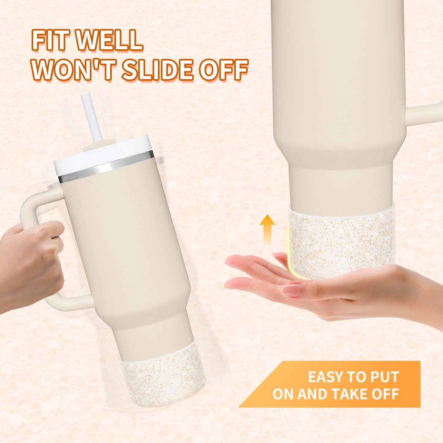 WUQID 2 Pack Bling Silicone Boot Compatible with Stanley Quencher Adventure 40oz & Stanley IceFlow 20oz 30oz, Reduces Dents Protective Silicone Water Bottle Bottom Cover Sleeve