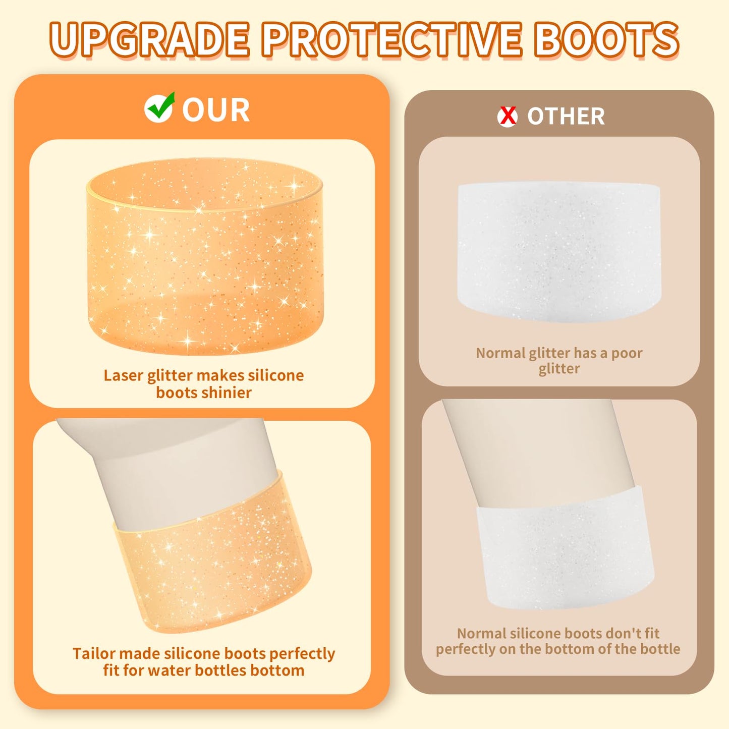 WUQID Protective Bling Silicone Boot Sleeve, Compatible with Stanley Tumbler 20-40oz & Hydro Flask Bottle 12oz-24oz, Glitter Reduces Dents Sleeve Cover for More Bottles/Tumblers Bottom of 2.83-2.95in