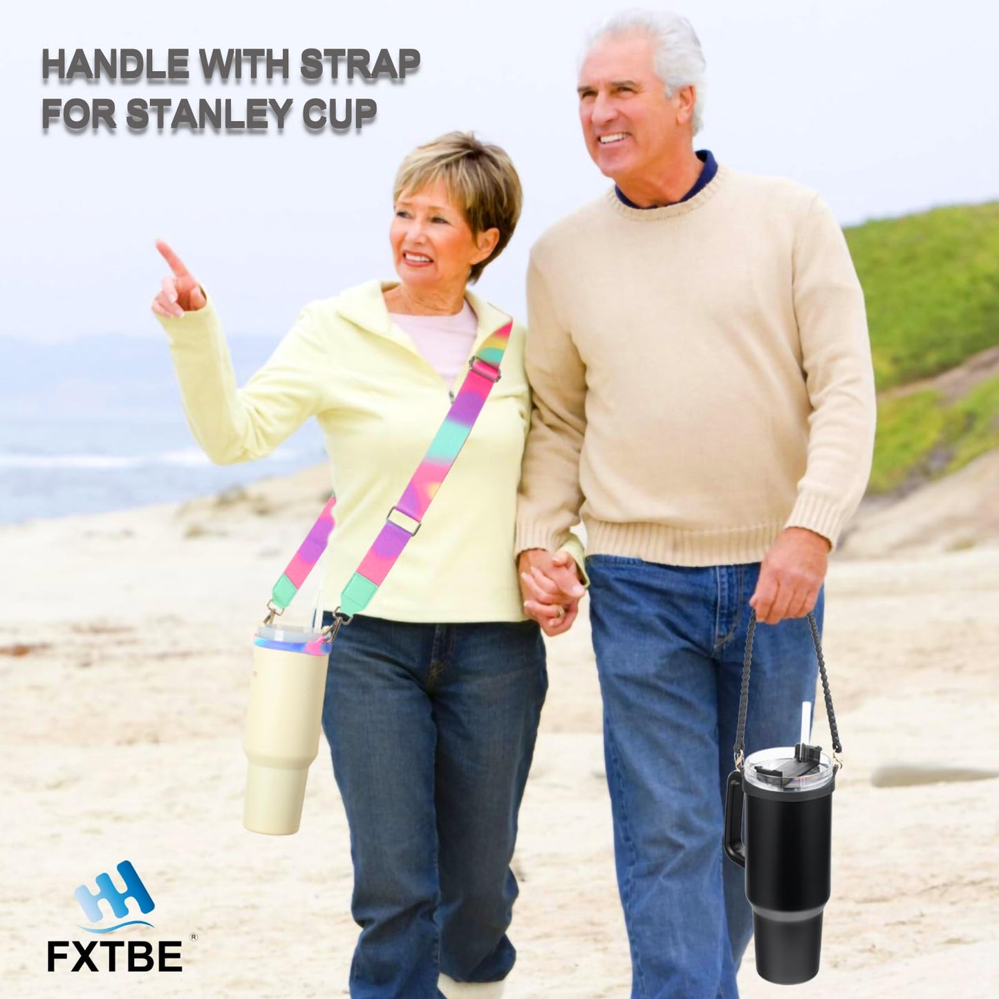 Water Bottle Handle for Stanley Cup 40/30/20 OZ, Holder for Owala/Hydroflask/Simple Modern/Yeti Tumbler, Handle with Strap Fits Most 8-40oz Bottles, Sling for Stanley Cup Accessories