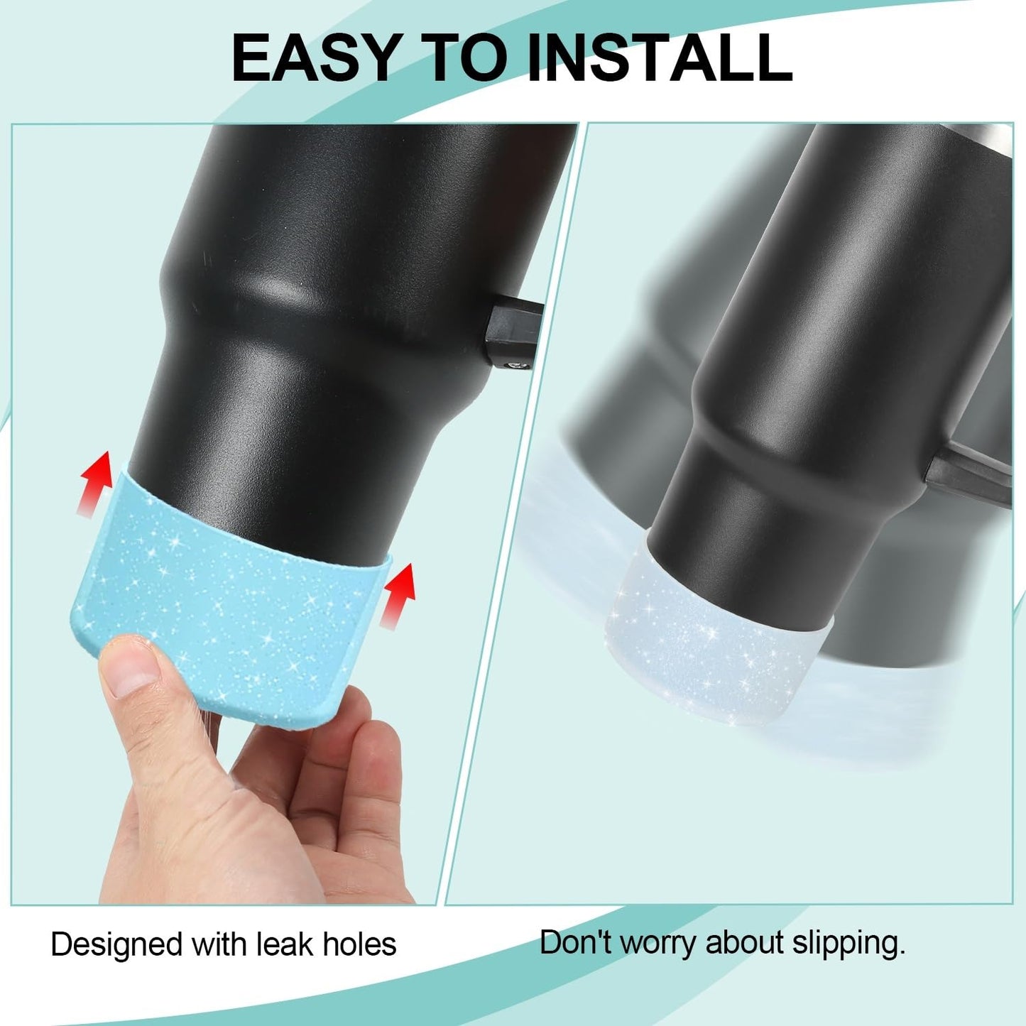 4Pcs Blue Glitter Silicone Boot for Stanley Cup H2.0 30oz 40 oz &Hydro Flask 12-24 oz and Water Bottle Bottom of 2.9-3in, Tumbler Boot Sleeve Cover Bottom Protector