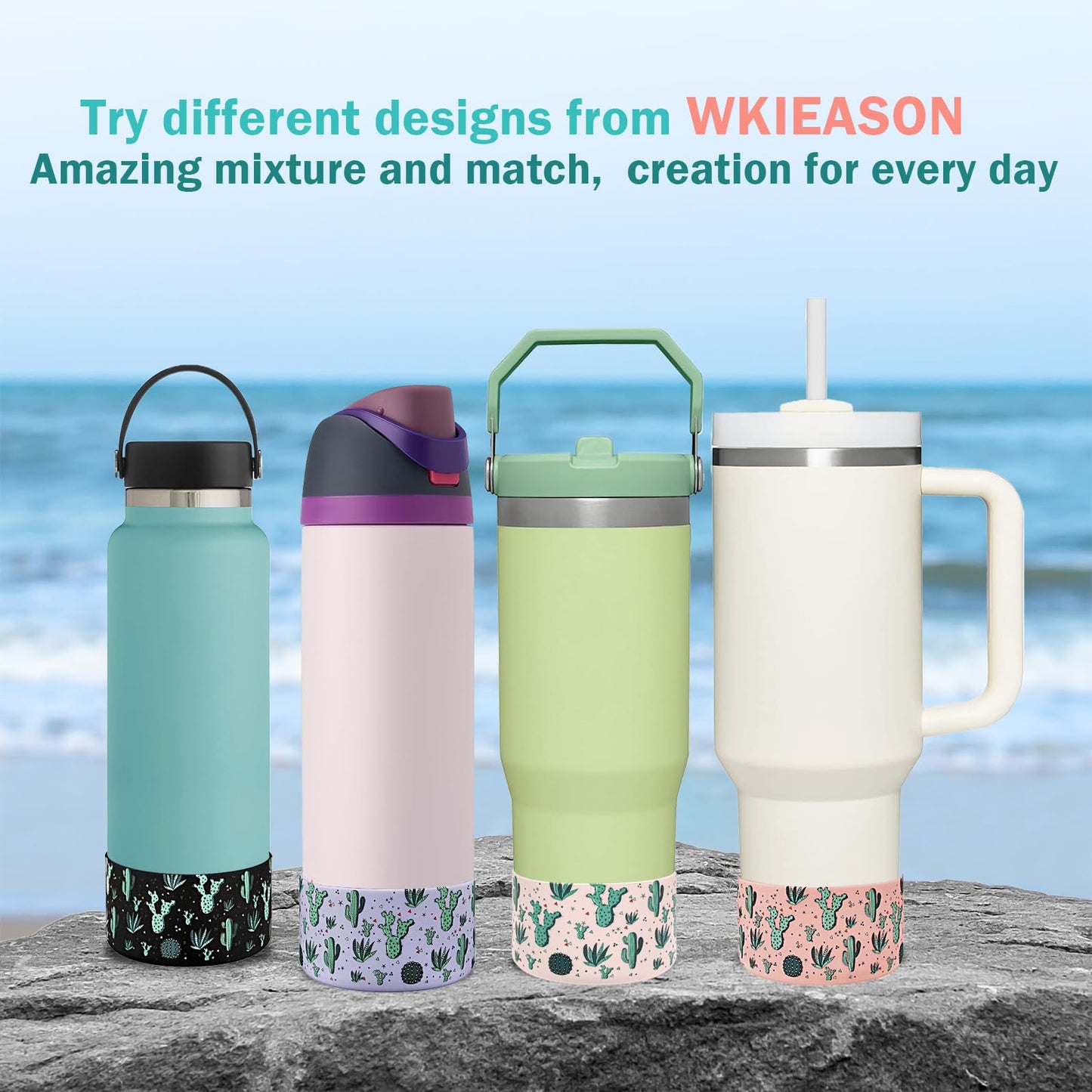 WK IEASON 2 Pcs Tumbler Bottom Protector Boot for Stanley Quencher Adventure 40oz & Stanley IceFlow 20oz 30oz and Compatible with Hydro Flask Water Bottle 12oz 21oz 24oz (Rose Quartz cactusx2)