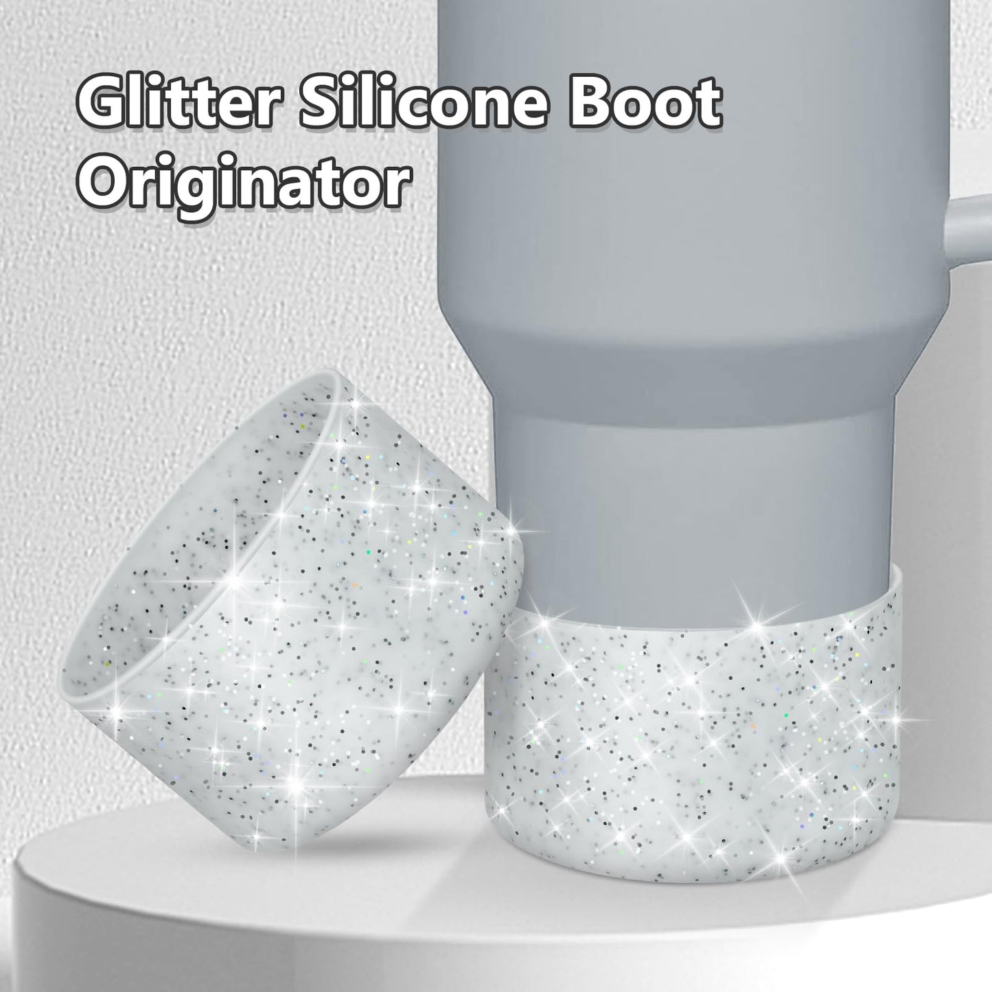 WUQID 2 Pack Bling Silicone Boot Compatible with Stanley Quencher Adventure 40oz & Stanley IceFlow 20oz 30oz, Reduces Dents Protective Silicone Water Bottle Bottom Cover Sleeve