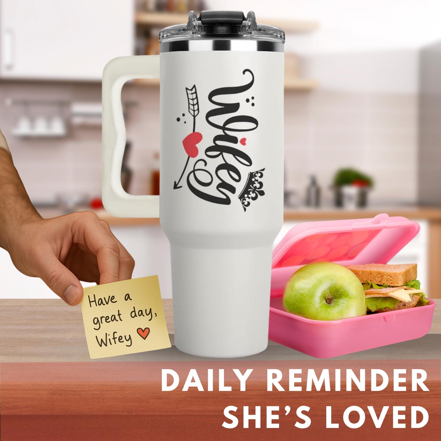 Vivulla68 Gifts for Wife from Husband - Wife Tumbler 40Oz, Wifey Gifts on Birthday & Anniversary, Present Ideas for Wifey Her, Cool Wedding Coffee Cup with Straw and Handle, Drinking Mug for Women