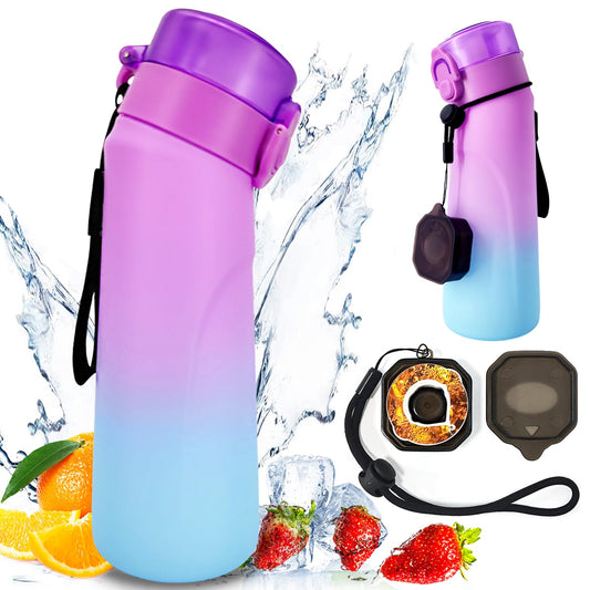 Jcxuot Air Water Bottle with Flavor Pods, 750ML Scent Water Cup with Flavor Pods Box，0% Sugar Fragrance Water Bottle Suitable for Outdoor Sports (Gradient Purple+1pods)