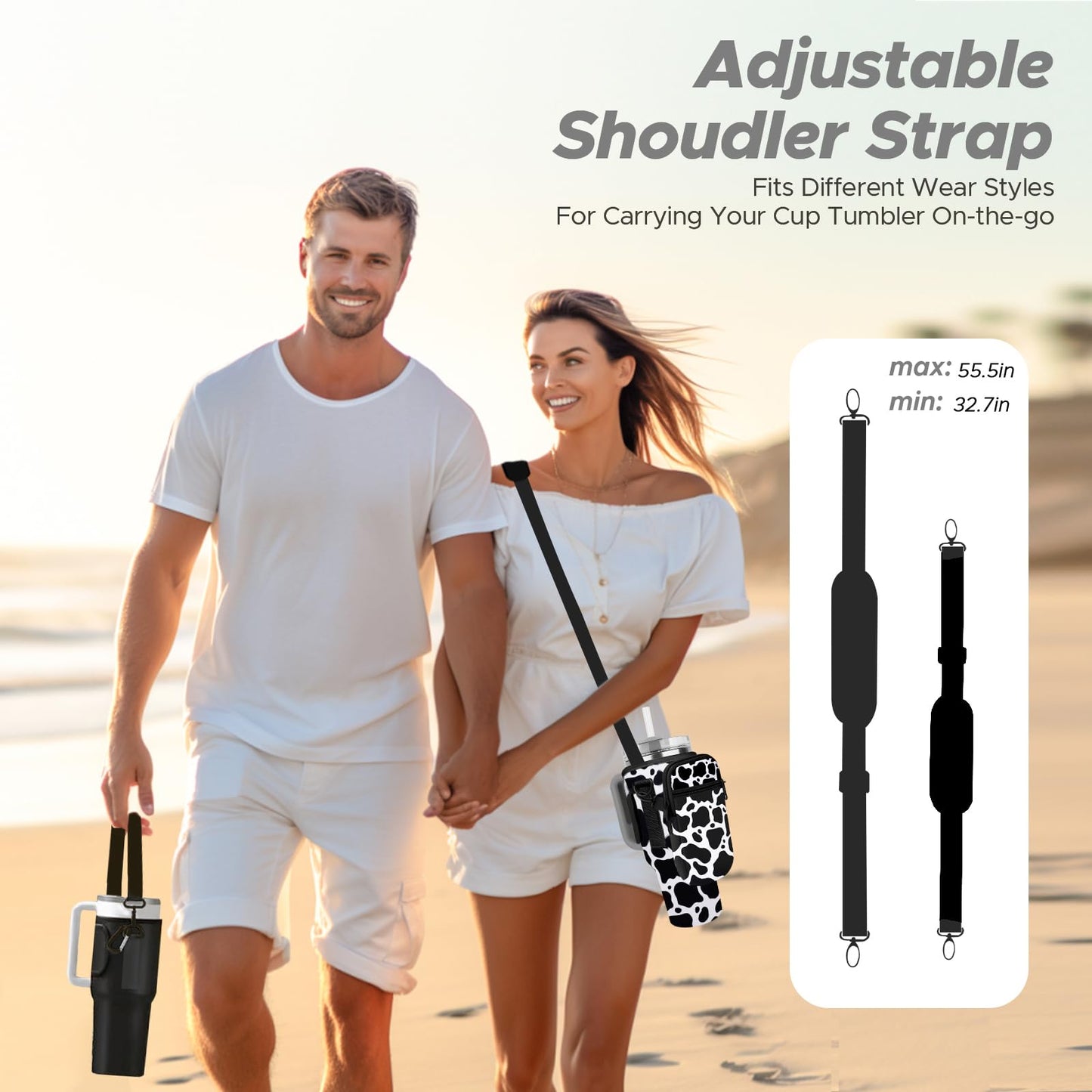 Watter Bottle Carrier Bag with Detachable Pocket Compatible with Stanley& Simple Morden 40oz Tumbler with Handle,Water Cup Holder with Adjustable Shoulder Strap& Carabiner for Stanley Cup Accessories