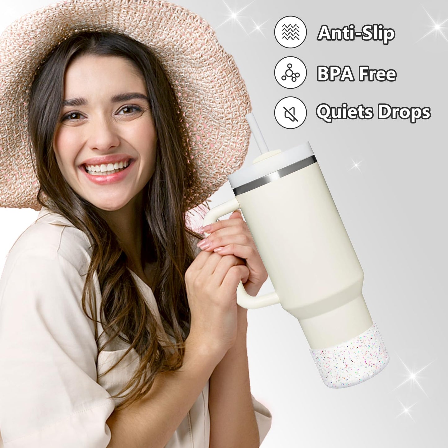 WUQID 2 Pack Bling Silicone Boot Compatible with Stanley Quencher Adventure 40oz & Stanley IceFlow 20oz 30oz, Reduces Dents Protective Silicone Water Bottle Bottom Cover Sleeve