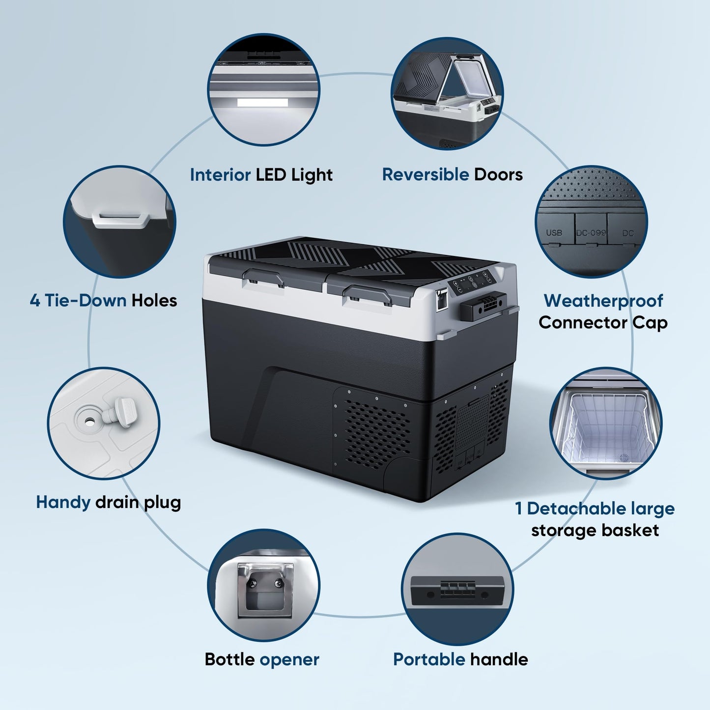 Feelfunn 12 Volt Refrigerator Car Fridge - 50QT(48L) Dual Zone Electric Cooler, Car Refrigerator -4℉~68℉, Portable Refrigerator 12/24V DC 100-240V AC, Portable Freezer for Travel Camping RV Home