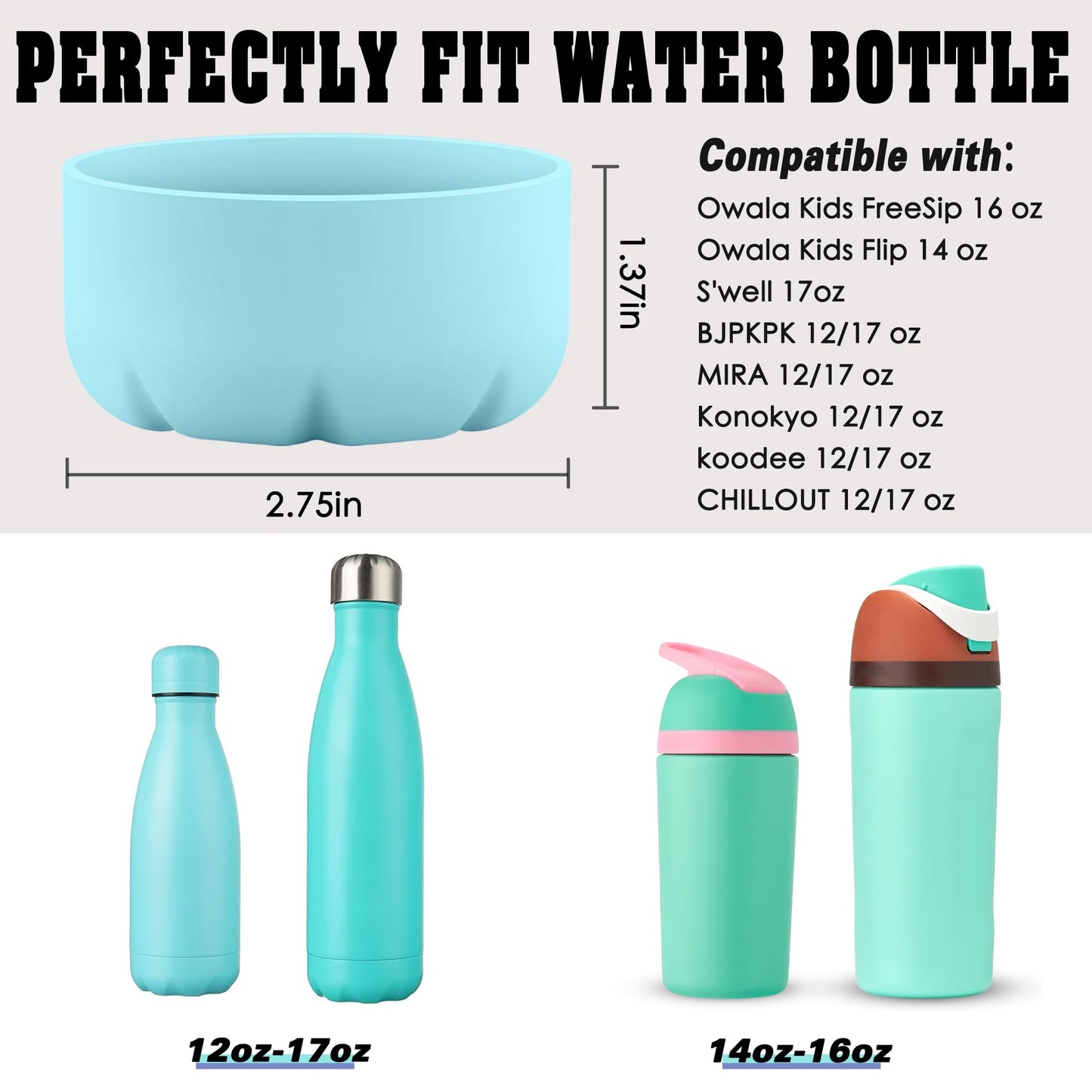 VIKIZUES Silicone Boot Compatible with Owala Kids Water Bottle 14/16 oz & S'well 17oz Water Bottle and More 12/17 oz Stainless Steel Water Bottles, Anti-Slip Bottom Protector Sleeve (Tiffany)