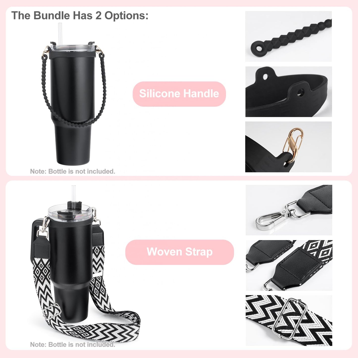 Water Bottle Handle for Stanley Cup 40/30/20 OZ, Holder for Owala/Hydroflask/Simple Modern/Yeti Tumbler, Handle with Strap Fits Most 8-40oz Bottles, Sling for Stanley Cup Accessories