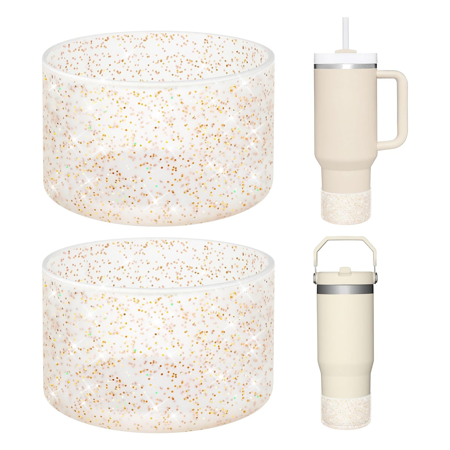 WUQID 2 Pack Bling Silicone Boot Compatible with Stanley Quencher Adventure 40oz & Stanley IceFlow 20oz 30oz, Reduces Dents Protective Silicone Water Bottle Bottom Cover Sleeve