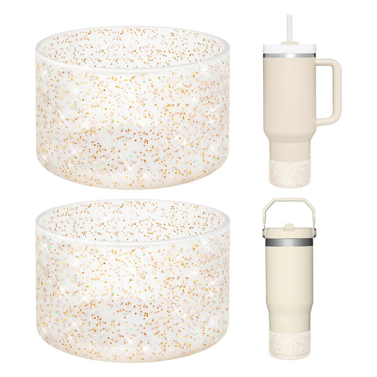 WUQID 2 Pack Bling Silicone Boot Compatible with Stanley Quencher Adventure 40oz & Stanley IceFlow 20oz 30oz, Reduces Dents Protective Silicone Water Bottle Bottom Cover Sleeve