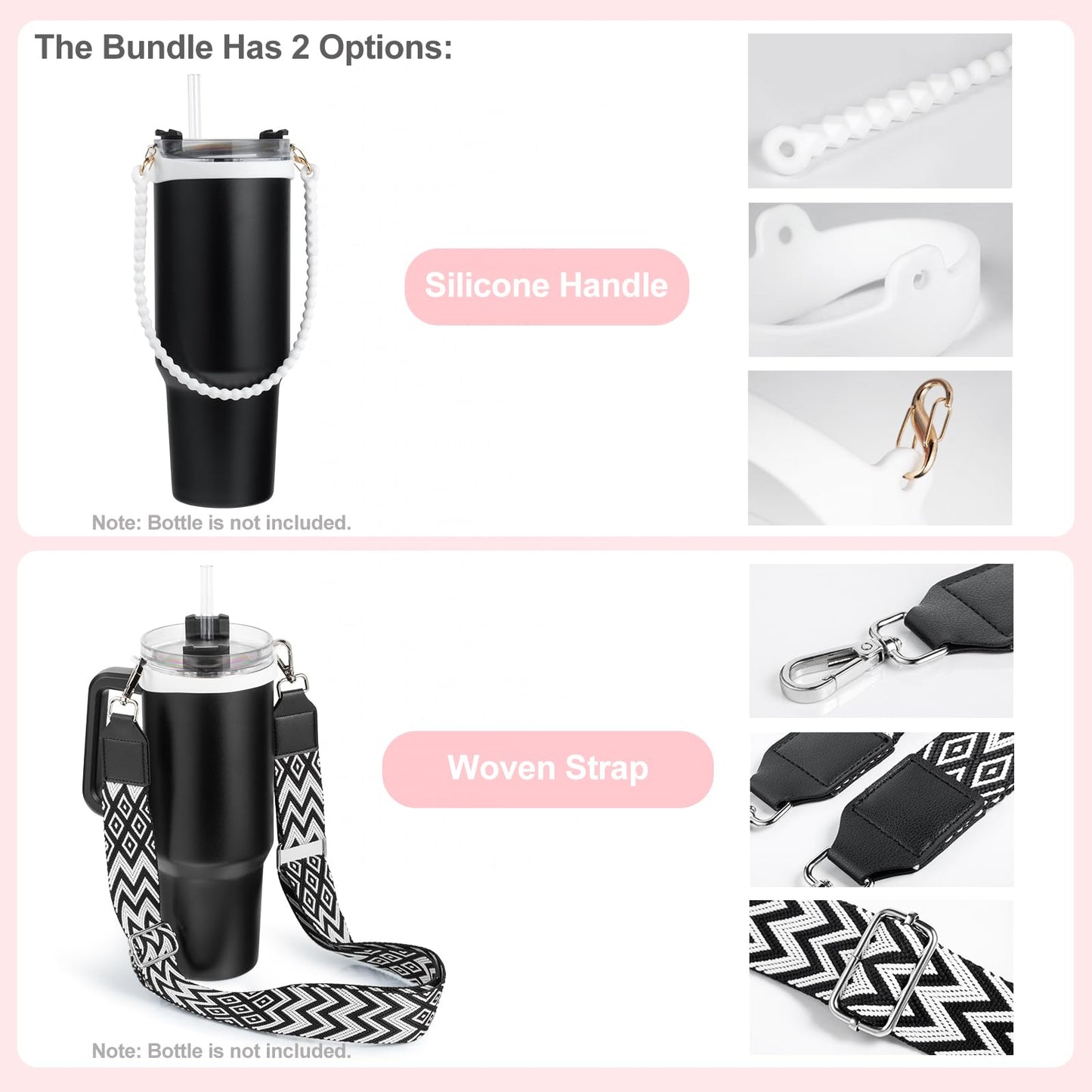 Water Bottle Handle for Stanley Cup 40/30/20 OZ, Holder for Owala/Hydroflask/Simple Modern/Yeti Tumbler, Handle with Strap Fits Most 8-40oz Bottles, Sling for Stanley Cup Accessories