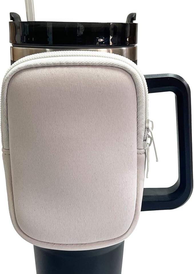 Water Bottle Pouch for Stanley Quencher Adventure 40oz & Stanley IceFlow 20oz 30oz,Tumbler Pouch with Pocket, for Keys, Wallet, Cards, Earphone,Compact, Versatile (White)