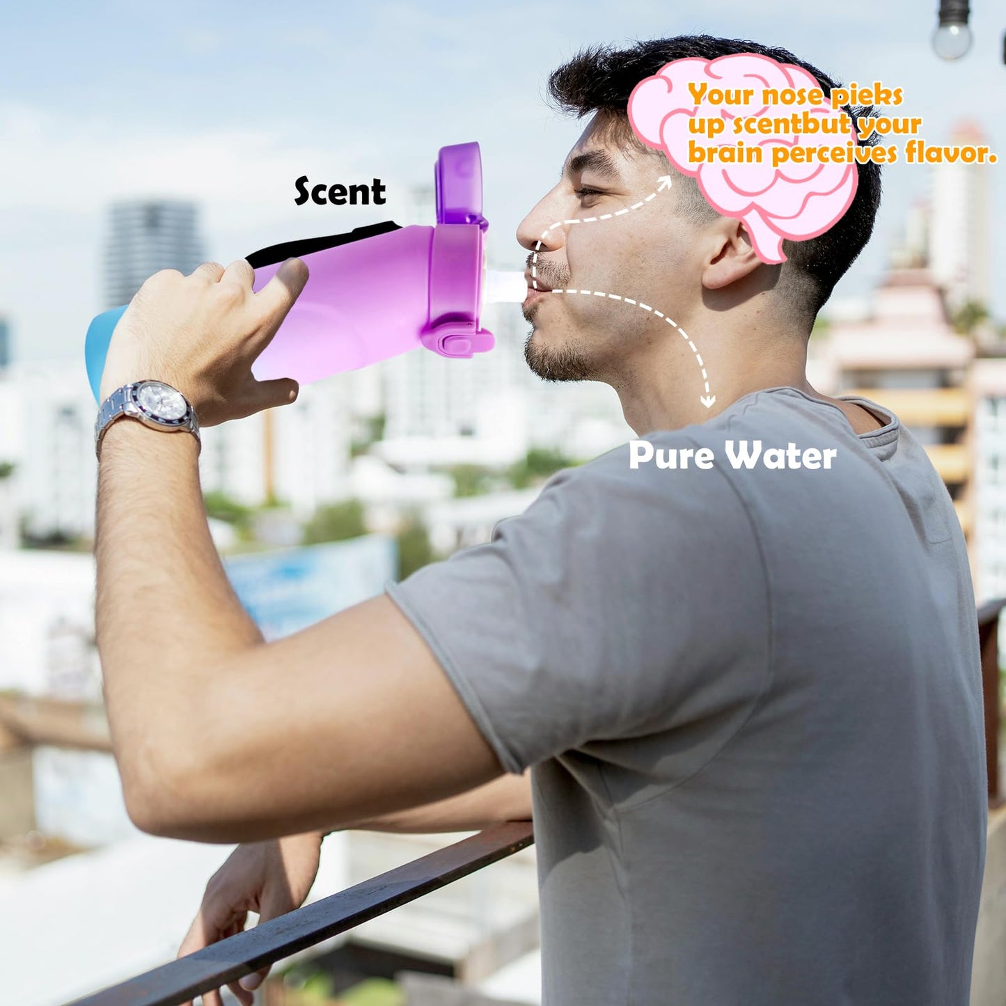 Jcxuot Air Water Bottle with Flavor Pods, 750ML Scent Water Cup with Flavor Pods Box，0% Sugar Fragrance Water Bottle Suitable for Outdoor Sports (Gradient Purple+1pods)