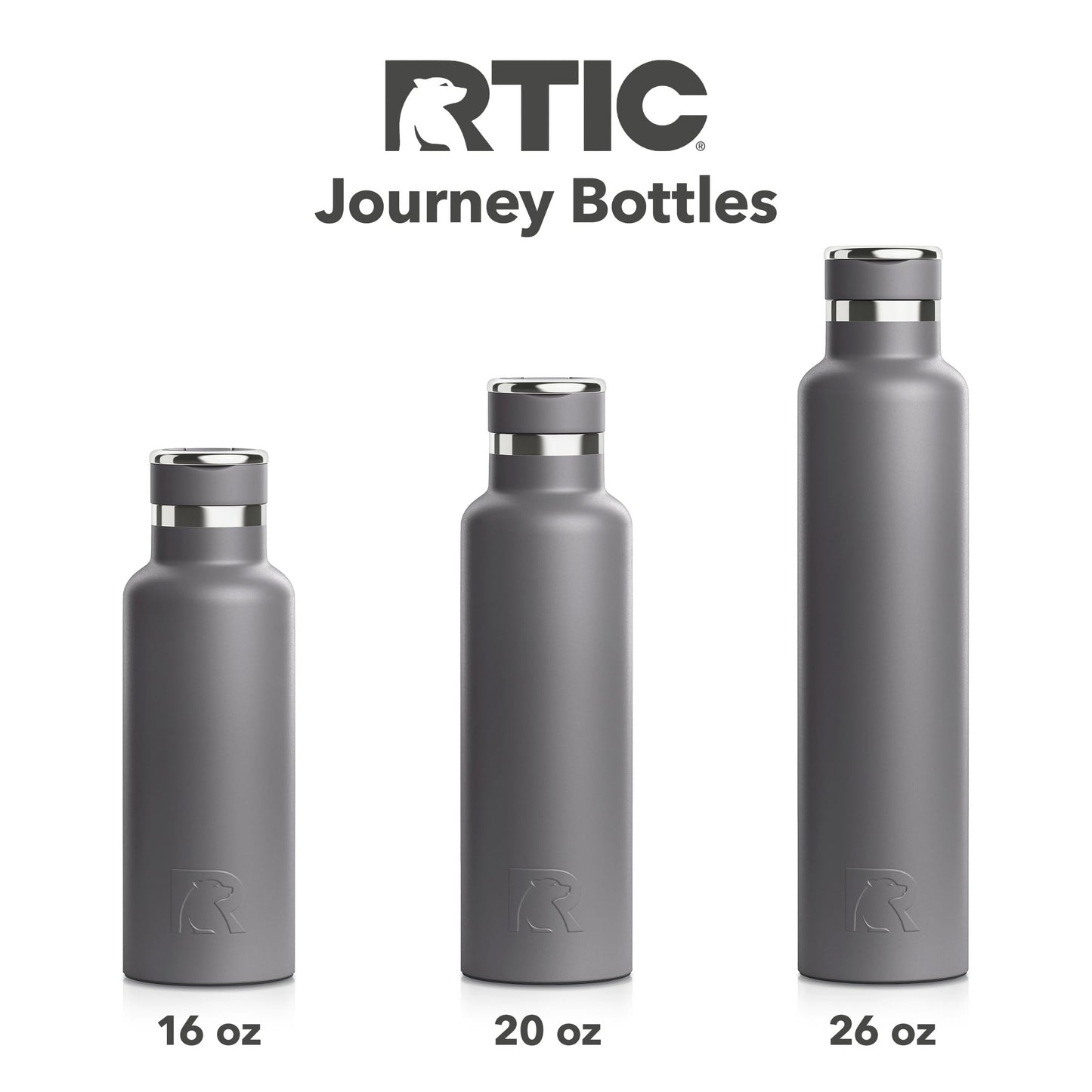 RTIC 20oz Journey Bottle Metal Stainless Steel Vacuum Insulated, BPA Free, Reusable, for Water, Hot and Cold Drinks, Travel, Sports, Camping, Graphite
