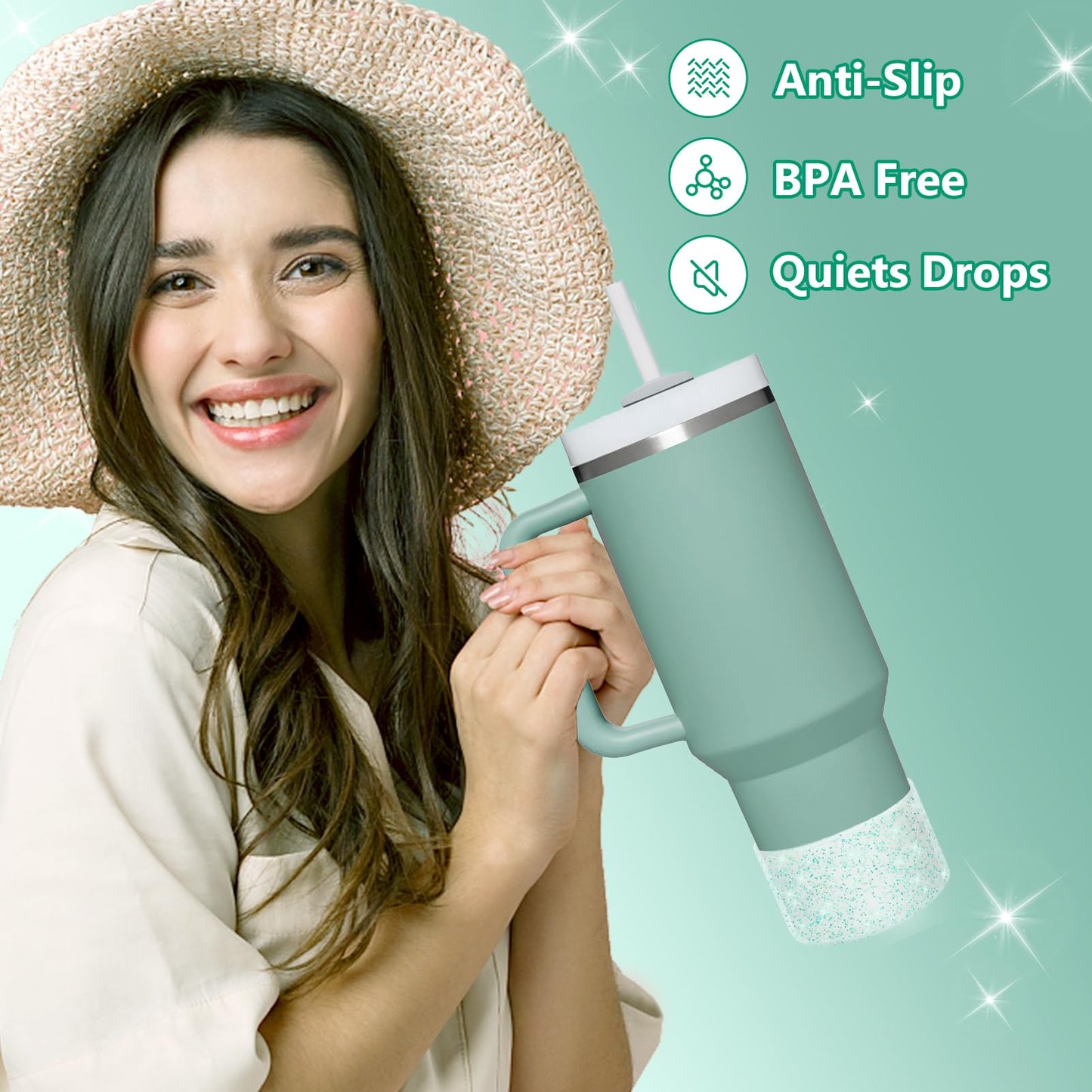 WUQID Protective Bling Silicone Boot Sleeve, Compatible with Stanley Tumbler 20-40oz & Hydro Flask Bottle 12oz-24oz, Glitter Reduces Dents Sleeve Cover for More Bottles/Tumblers Bottom of 2.83-2.95in