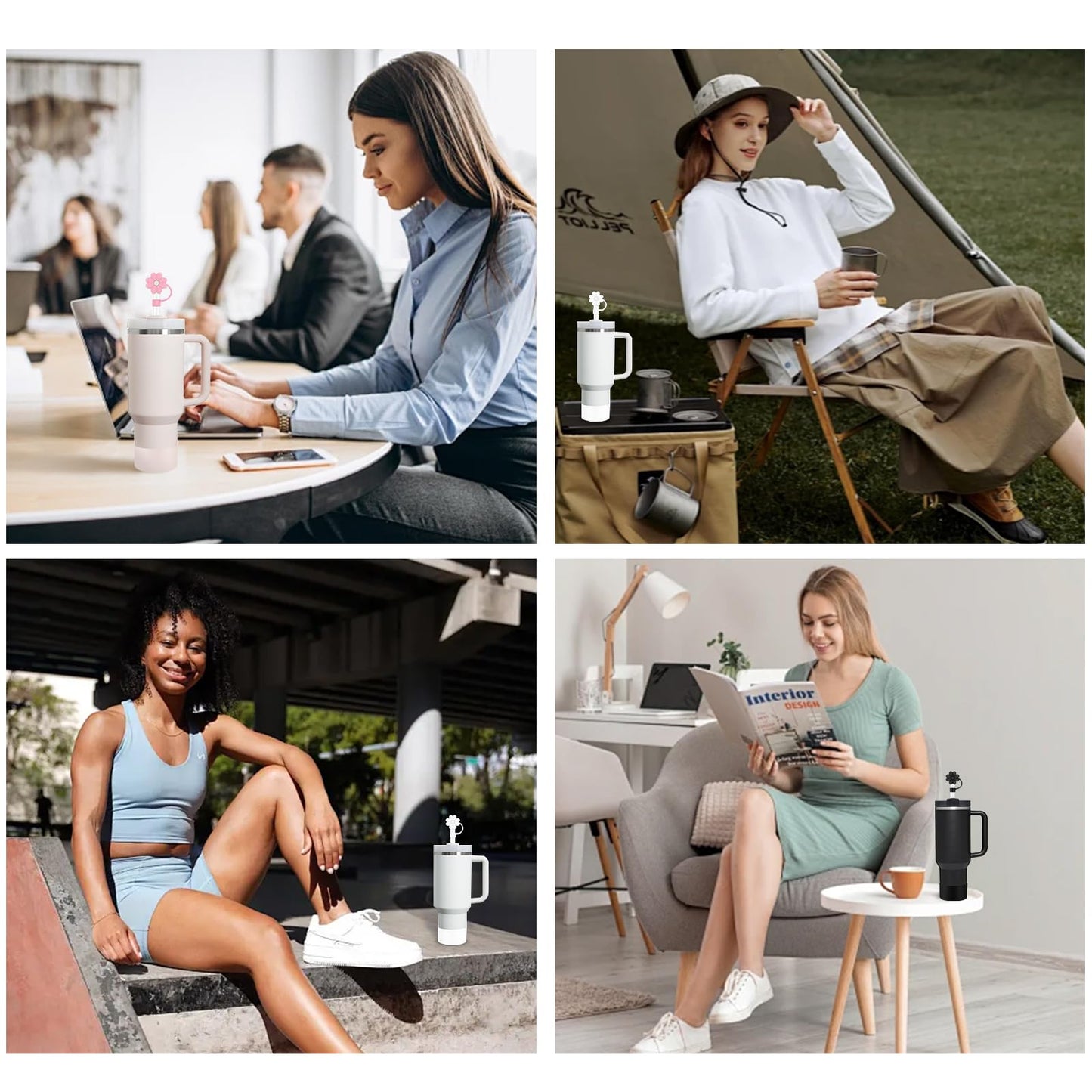 6 Pcs Accessories for Stanley Cup 20-40oz,2 Straw Covers,2 Replacement Straws,1 Straw Brush,1 Boot Included, SIlicone Straw Cover Caps Topper (Pink)