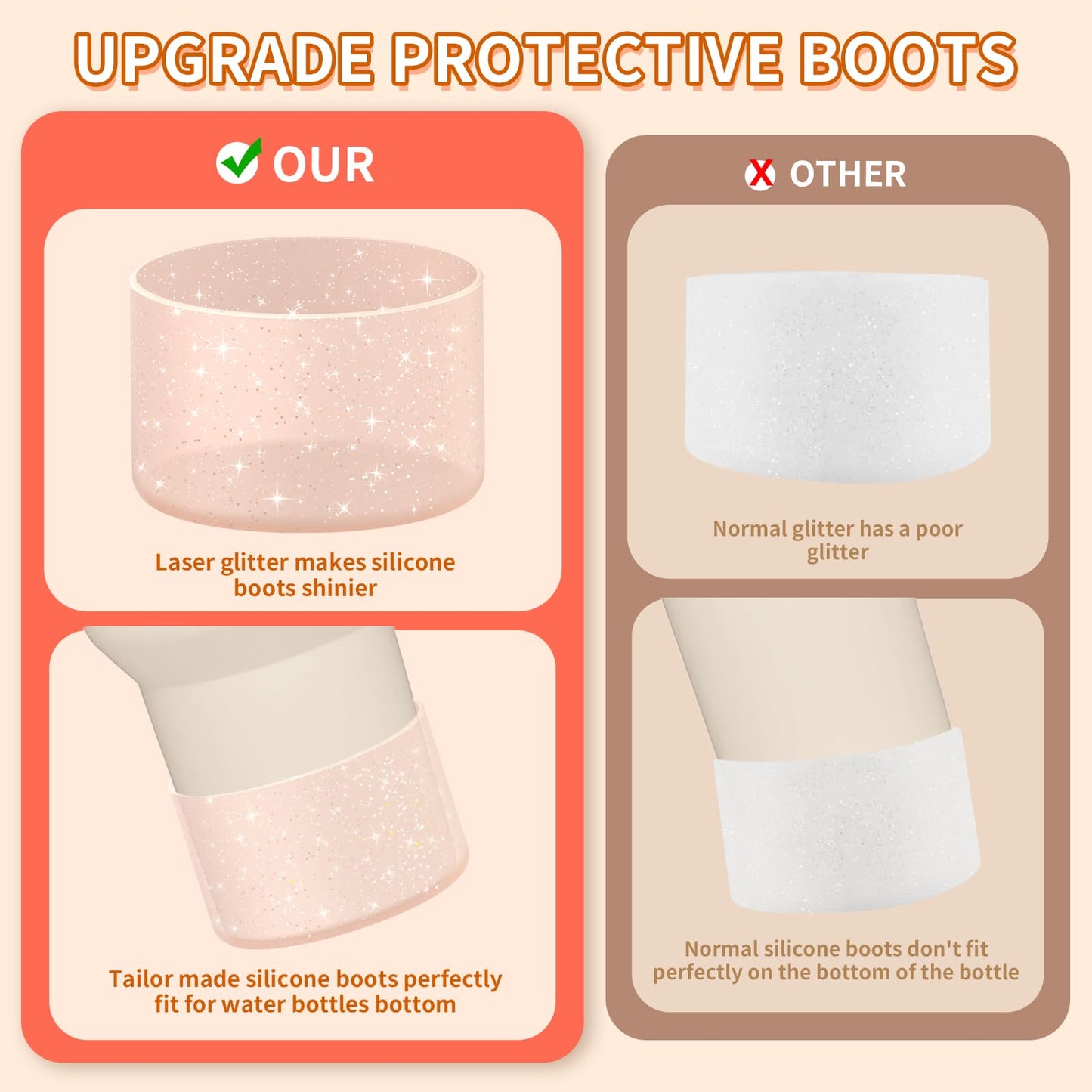 WUQID Protective Bling Silicone Boot Sleeve, Compatible with Stanley Tumbler 20-40oz & Hydro Flask Bottle 12oz-24oz, Glitter Reduces Dents Sleeve Cover for More Bottles/Tumblers Bottom of 2.83-2.95in