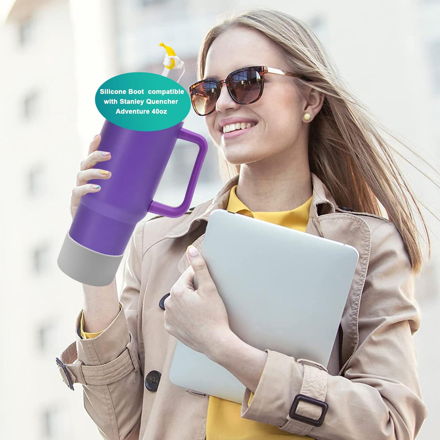 4Pack Silicone Boot for Stanley 40oz Quencher Adventure &Stanley IceFlow 30oz 20oz &Hydro Flask 12-40oz, Protective Cup Bottom Sleeve Cover Compatible with Stanley Cup Accessories (Gray)