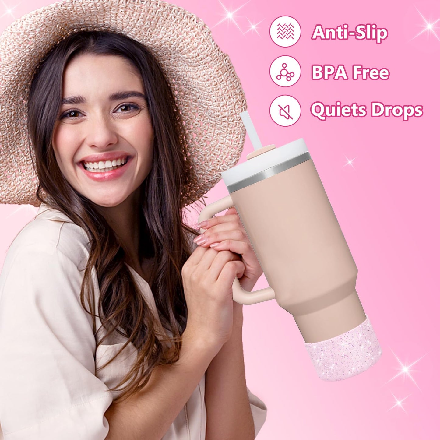 WUQID 2 Pack Bling Silicone Boot Compatible with Stanley Quencher Adventure 40oz & Stanley IceFlow 20oz 30oz, Reduces Dents Protective Silicone Water Bottle Bottom Cover Sleeve