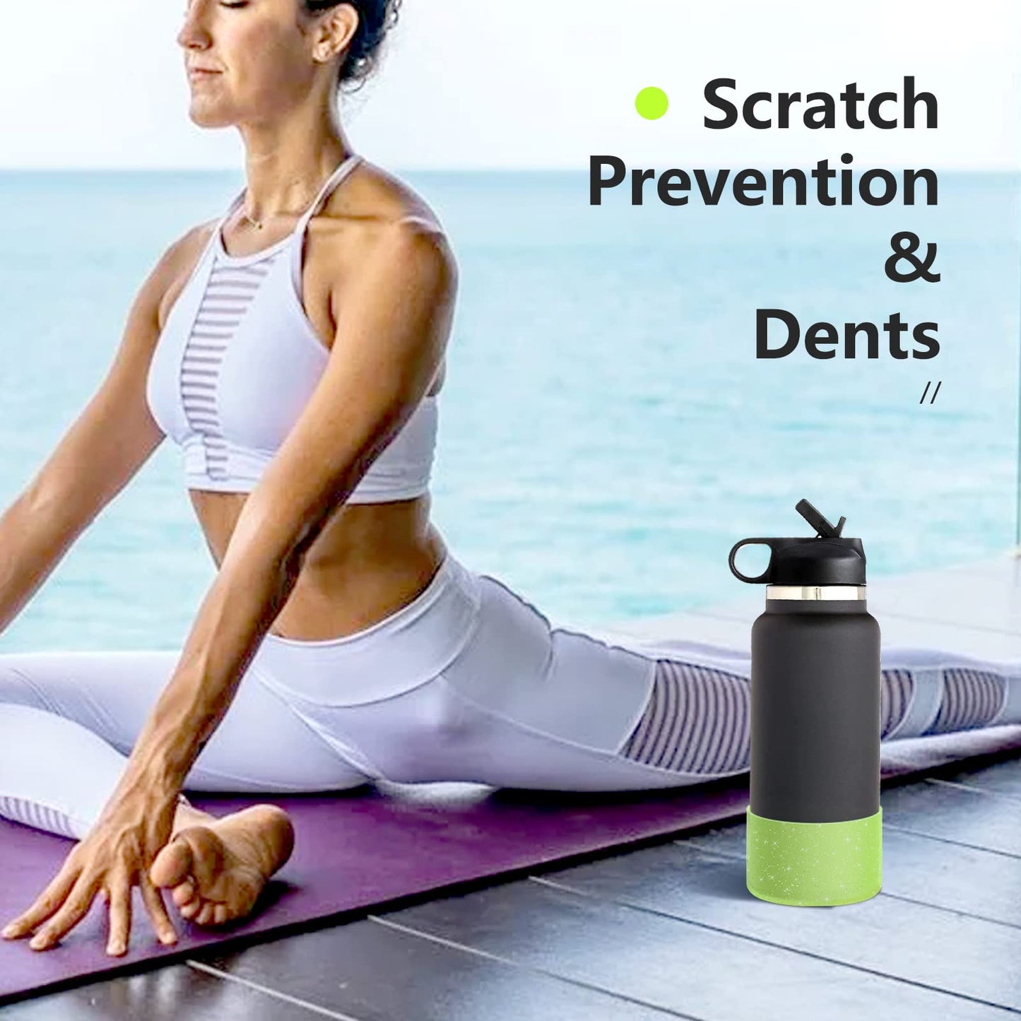 WUQID Protective Bling Silicone Boot Sleeve, Compatible with Stanley Tumbler 20-40oz & Hydro Flask Bottle 12oz-24oz, Glitter Reduces Dents Sleeve Cover for More Bottles/Tumblers Bottom of 2.83-2.95in