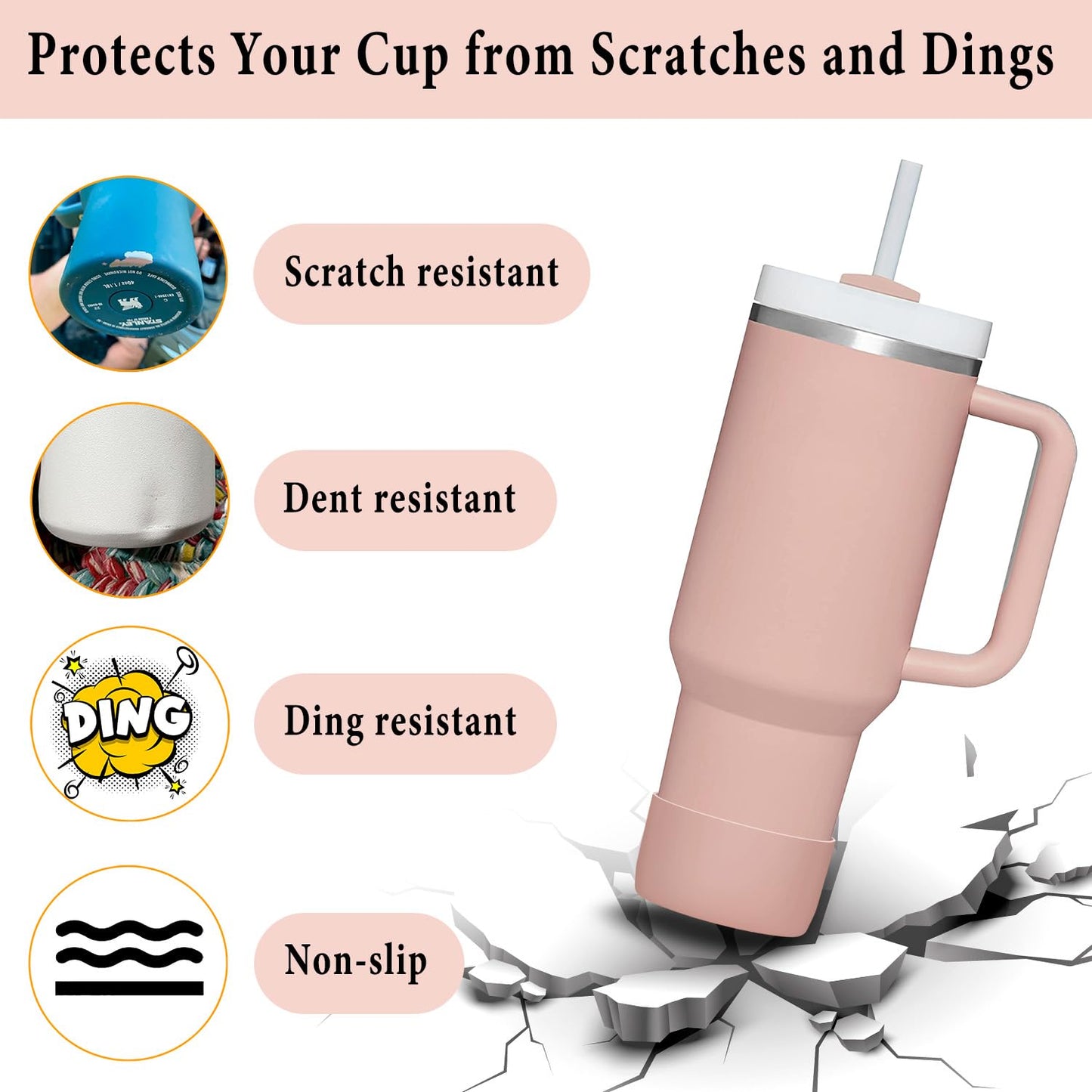 KTKUDY 2-Pack Silicone Boot for Stanley Tumbler 40 30 20 oz & Intended for Hydro Flask 12-24 oz - Cup Boot fit Select Yeti, Simple Modern, Owala Water Bottle - Bottom Cover Accessories Fit Stanley Cup