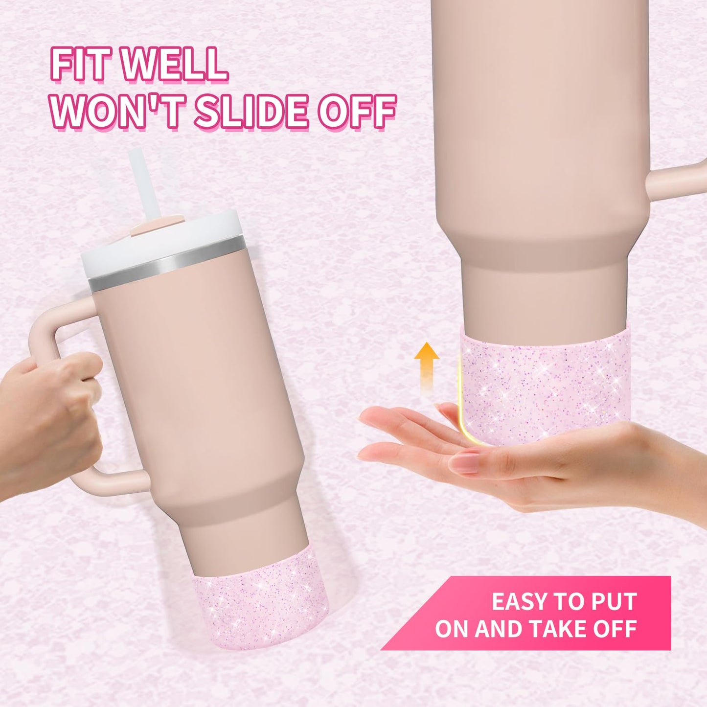 WUQID 2 Pack Bling Silicone Boot Compatible with Stanley Quencher Adventure 40oz & Stanley IceFlow 20oz 30oz, Reduces Dents Protective Silicone Water Bottle Bottom Cover Sleeve